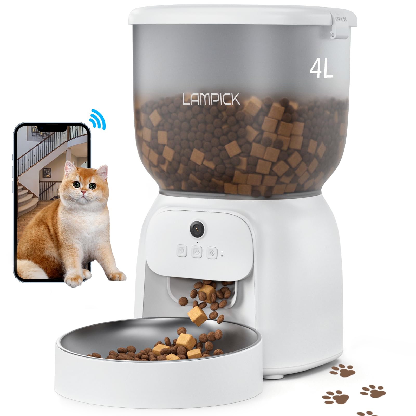 Smart WiFi Automatic Cat Feeder with 1080P HD Camera & 2-Way Audio - Stainless Steel Bowls, App Control for Precise Feeding - Perfect for Busy Pet Owners & Multi-Cat Homes