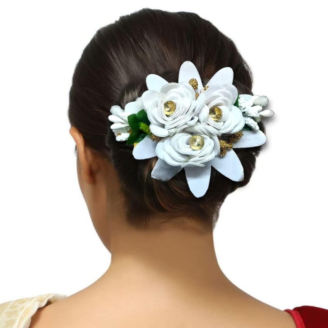 Elegant Artificial Flower Hair Clip with Metal Comb for Women & Girls - Yellow & White Hair Accessories for Weddings, Parties & Special Occasions