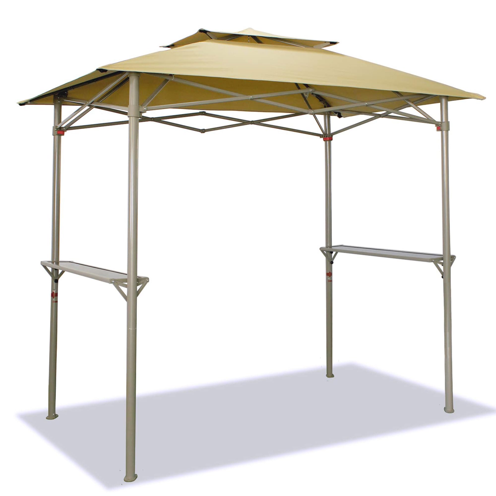 Crown Shades 8x5 Grill Gazebo - Pop Up Canopy Tent for BBQ, Backyard, Patio & Outdoor Events - Easy Setup Double Tier Vented Top with 2 Side Shelves - Beige - Perfect for Grilling, Picnics, Camping & Garden Parties