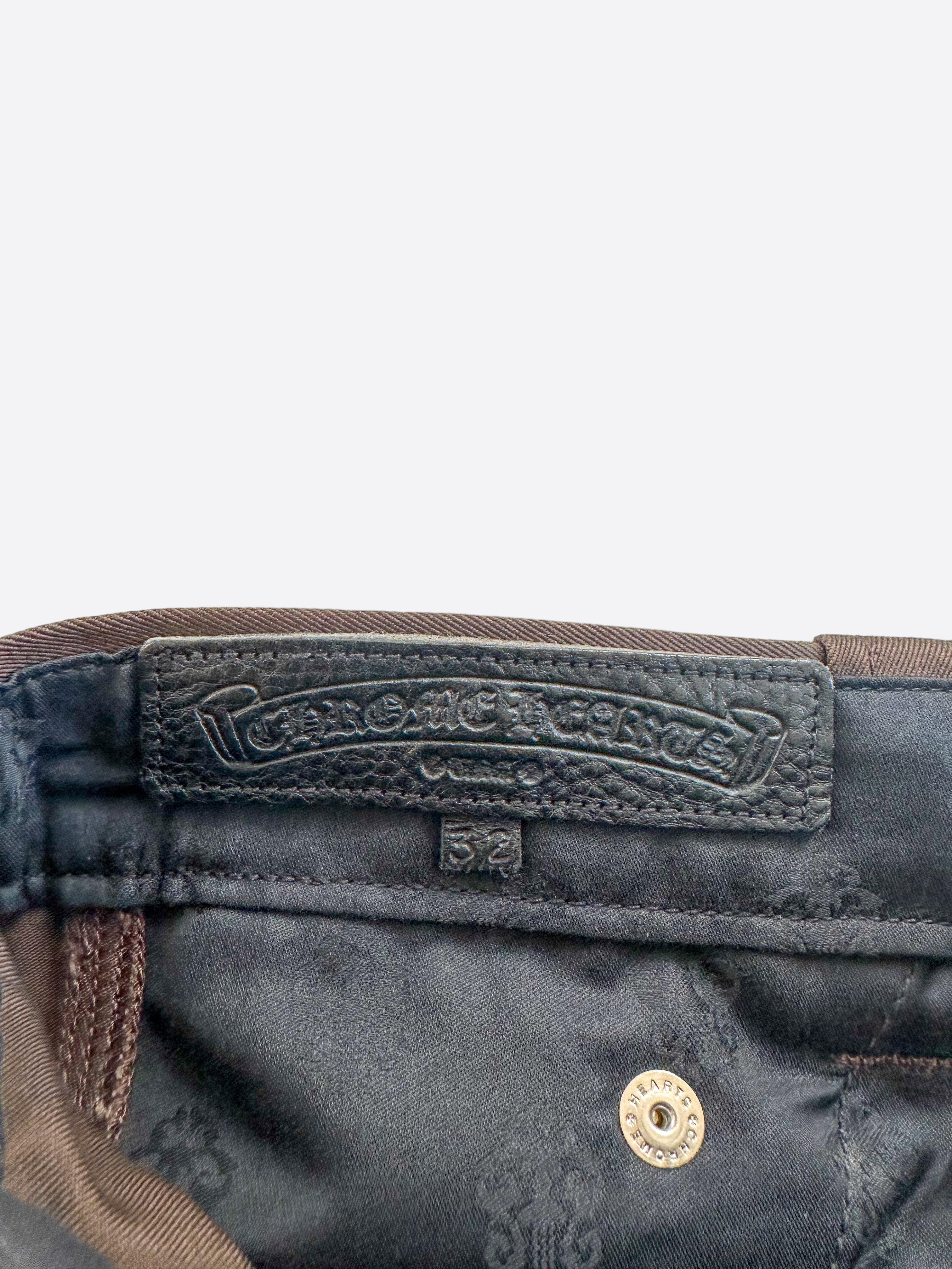 Chrome Hearts Brown & Orange Cross Patch Carpenter Jeans - Stylish Distressed Denim Pants for Men | Perfect for Streetwear, Casual Outfits & Fashion Statements