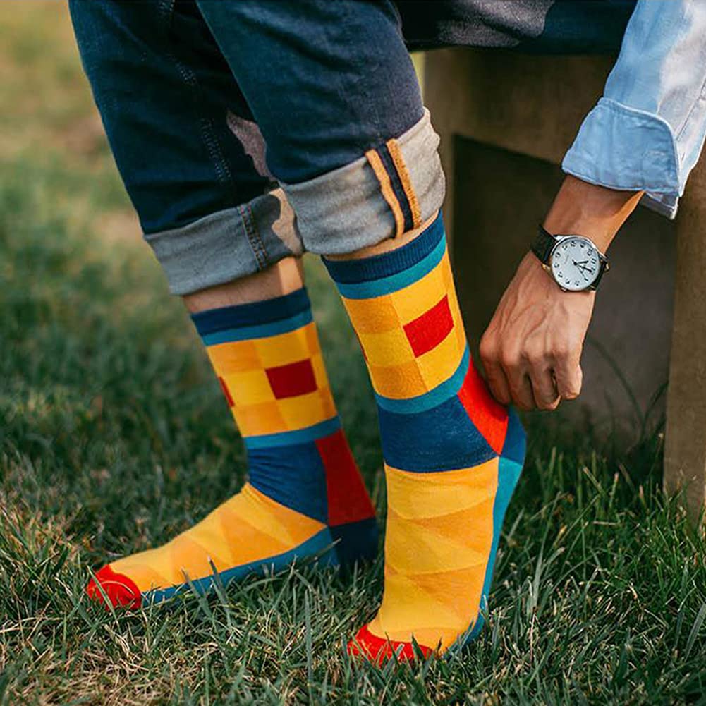 DRASEX Men's Dress Socks - Colorful Cotton Crew Socks with Fun Patterns for Business & Casual Wear | Perfect for Office, Parties & Everyday Comfort
