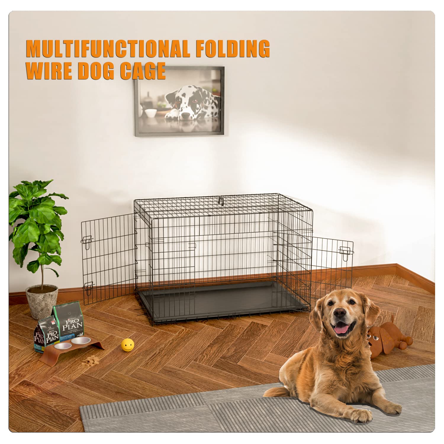 36 Inch Large Dog Crate - Heavy Duty Metal Wire Kennel for Small Medium & Large Dogs | Indoor Outdoor Portable Pet Cage with Removable Tray, Double Door & Divider | Perfect for Travel, Training & Home Use
