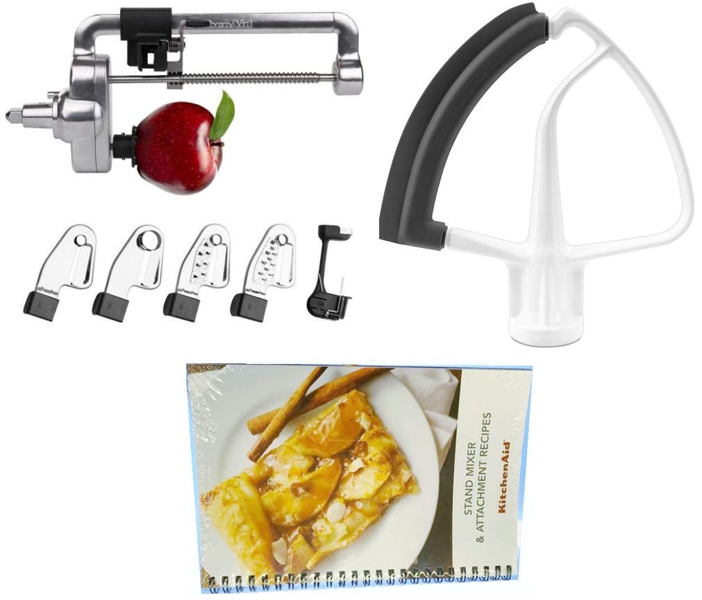KitchenAid Stand Mixer Spiralizer & Flex Edge Beater Attachment Set with Recipe Book | Vegetable Pasta Maker & Dough Mixing Tool for Baking & Cooking | Perfect for Home Chefs & Healthy Meal Prep