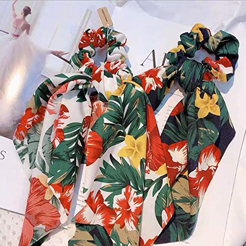 6Pcs Floral Print Scrunchie Set for Women - Fashion Hair Bows, Elastic Hair Ties, Ribbon Hair Accessories for Girls - Perfect for School, Work, and Everyday Style