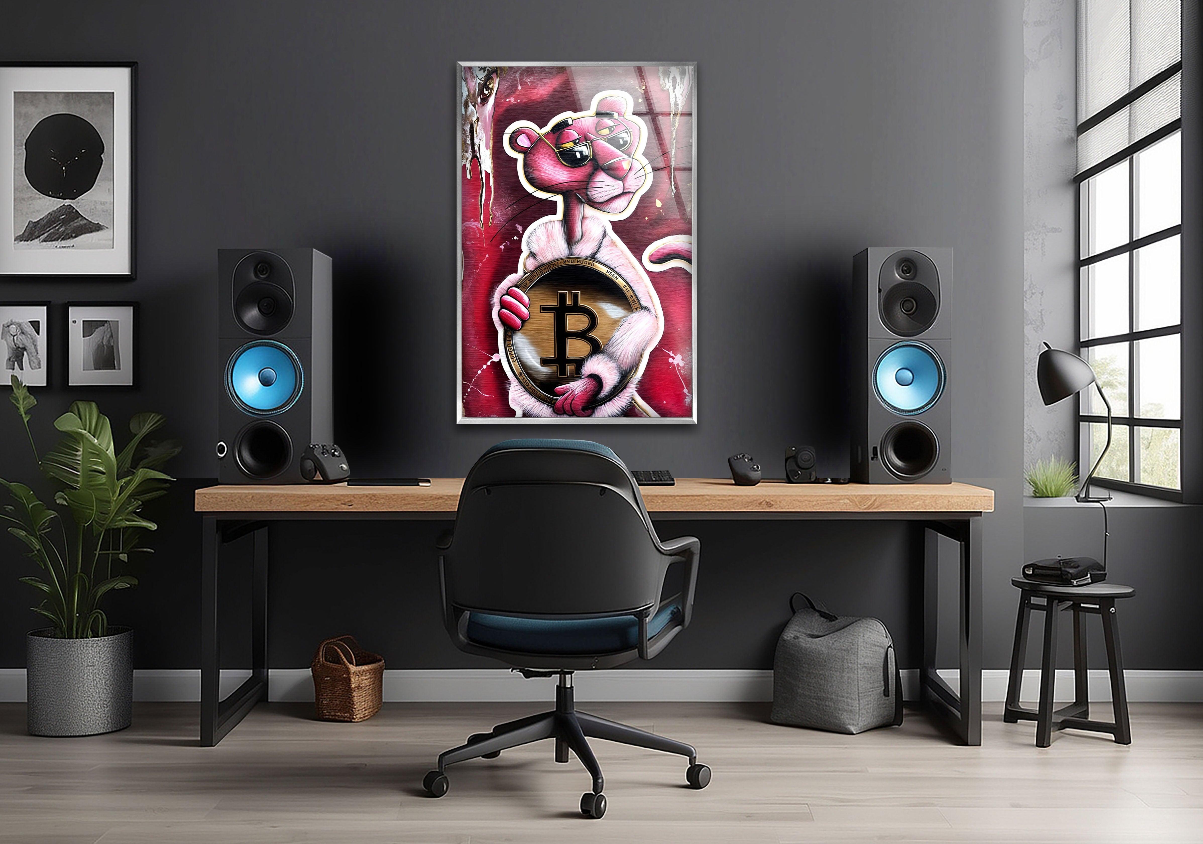 Bitcoin Panther Glass Wall Art - Modern Crypto Decor for Home & Office - Perfect for Living Room, Bedroom, or Office Wall Decor