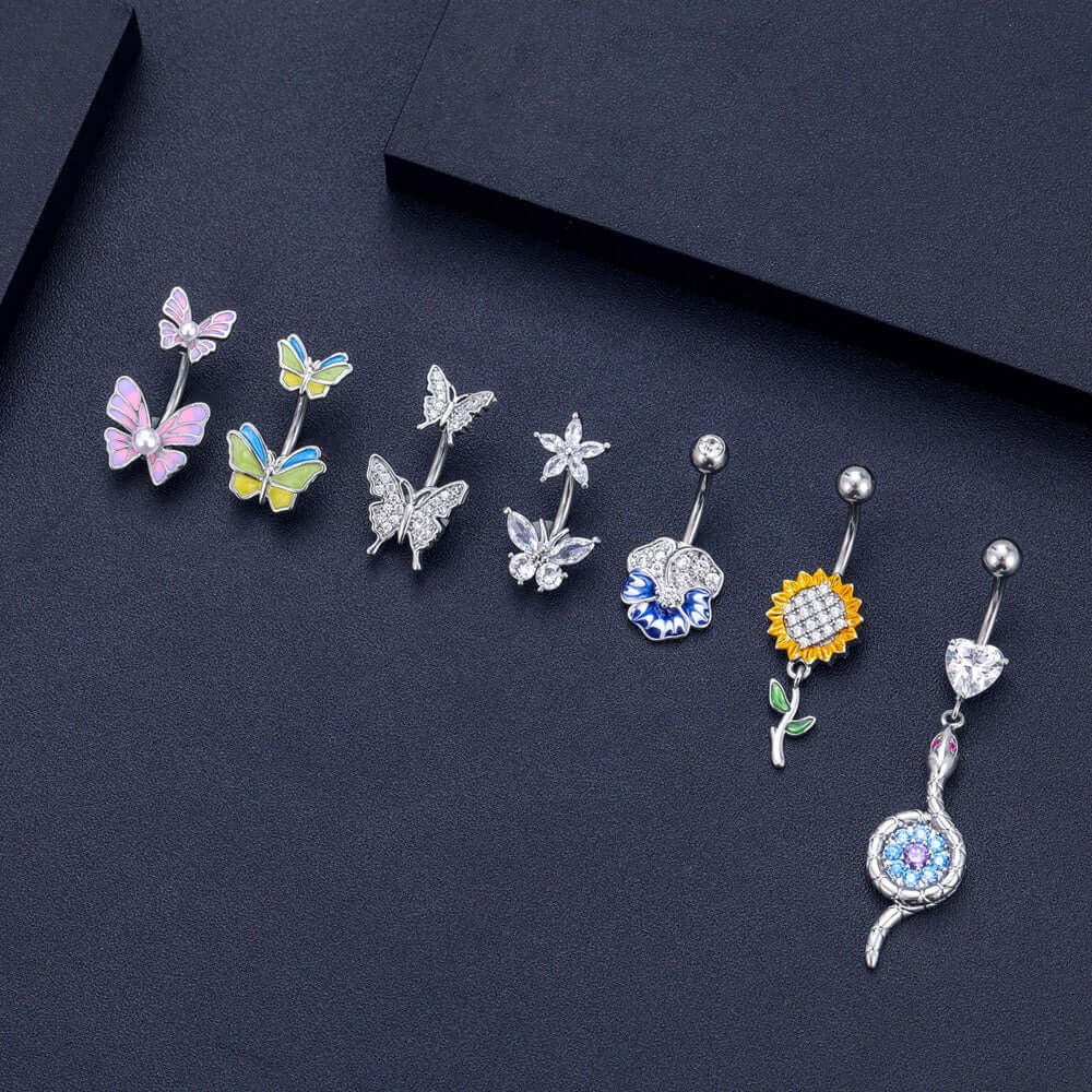 Vibrant Enamel Butterfly Belly Button Rings | WH2797 - Stylish Body Jewelry for Summer Outfits & Beach Parties