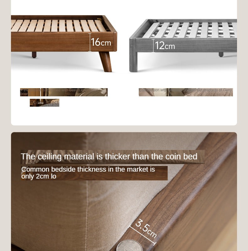Premium Black Walnut Solid Wood Leather & Tech Fabric Bed Frame - Modern Platform Bed for Master Bedroom, Guest Room & Dormitory