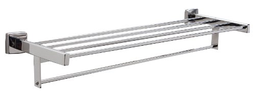 Bobrick 676x24 304 Stainless Steel Wall Mounted Towel Shelf with Towel Bar - 24 Inch Bathroom Organizer for Hand Towels & Washcloths - Bright Finish for Modern Bathroom & Spa Decor
