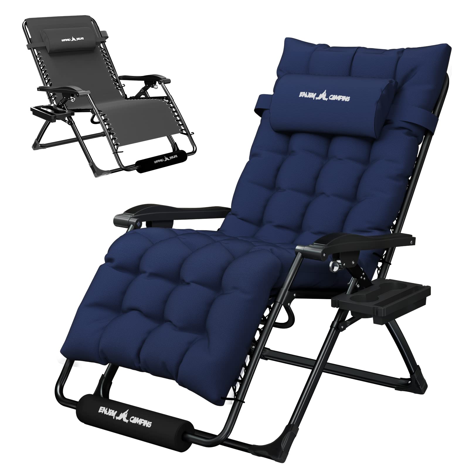 Amopatio XL 29In Zero Gravity Lounge Chair with Removable Cushion & Tray - Heavy Duty 500lbs Capacity Folding Recliner with Adjustable Footrest & Headrest for Patio, Poolside, Backyard & Indoor Relaxation - Navy Blue