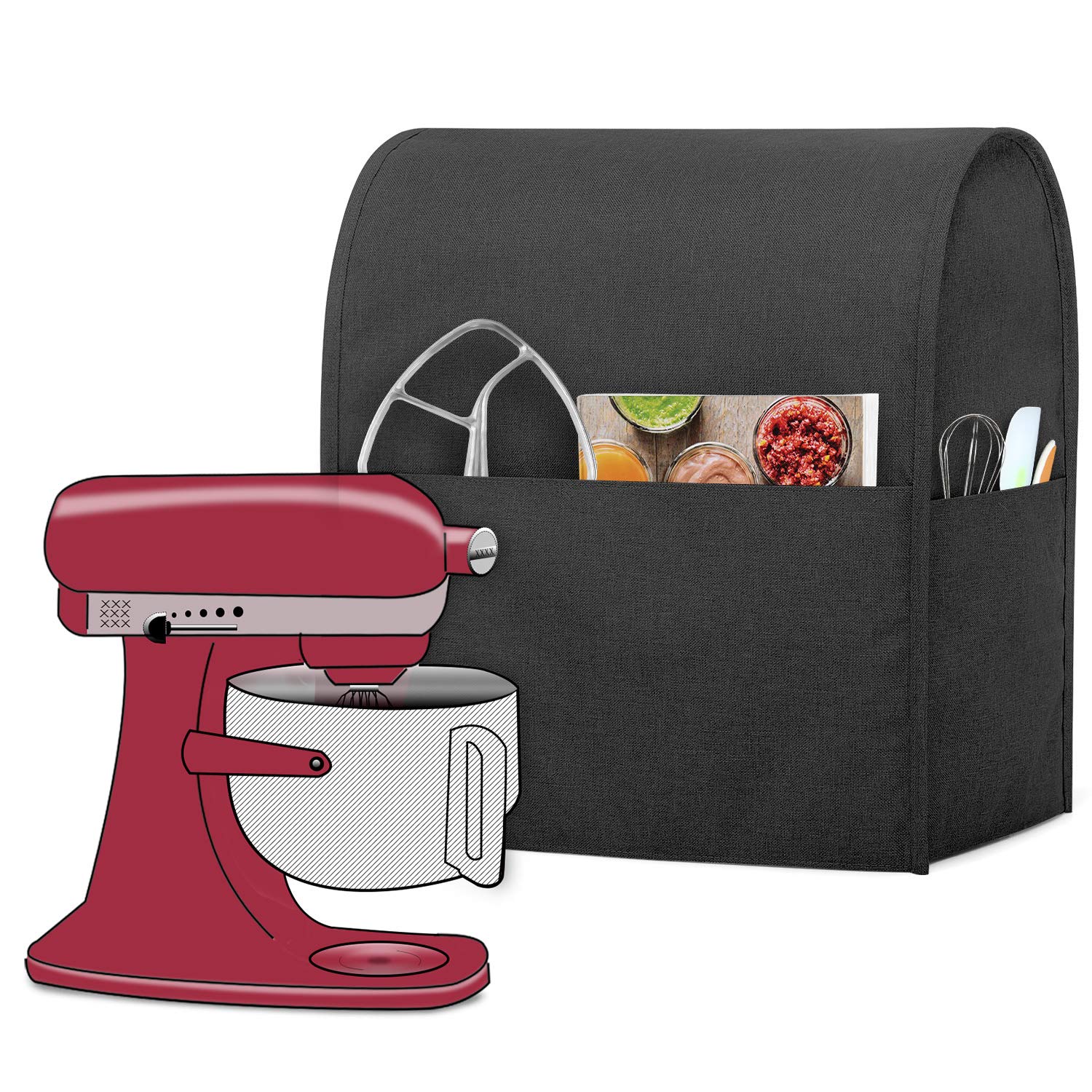 Luxja Stand Mixer Cover for 6-8 Quart Mixers - Durable Cloth Dust Protector with Storage Pockets for Attachments - Black | Perfect for KitchenAid, Cuisinart & More | Protect Your Mixer from Dust & Scratches While Storing Accessories