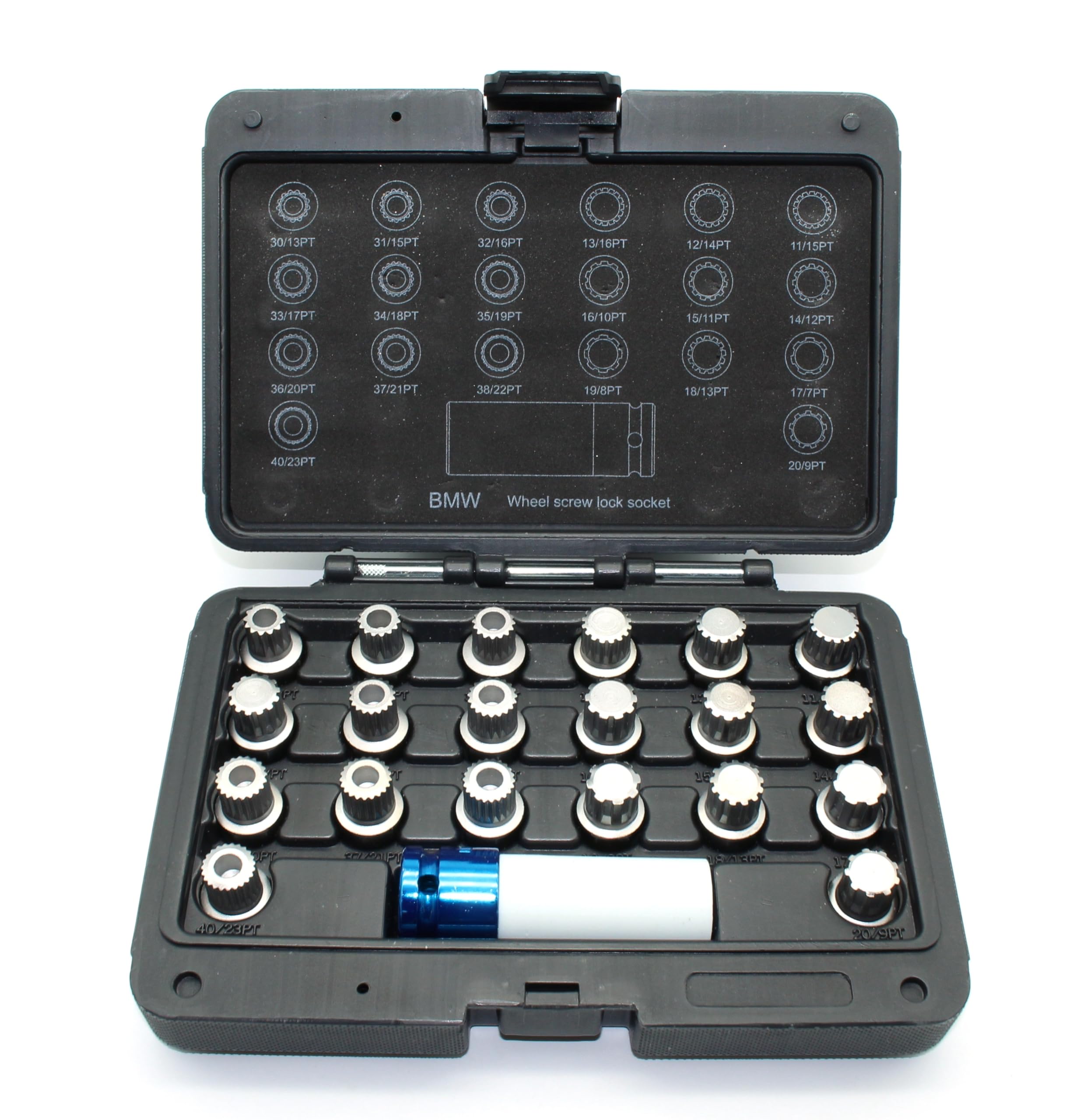 TEMO 21-Piece Wheel Lock Lug Nut Set - Anti-Theft Screw Removal Key Socket Kit for BMW with 1/2