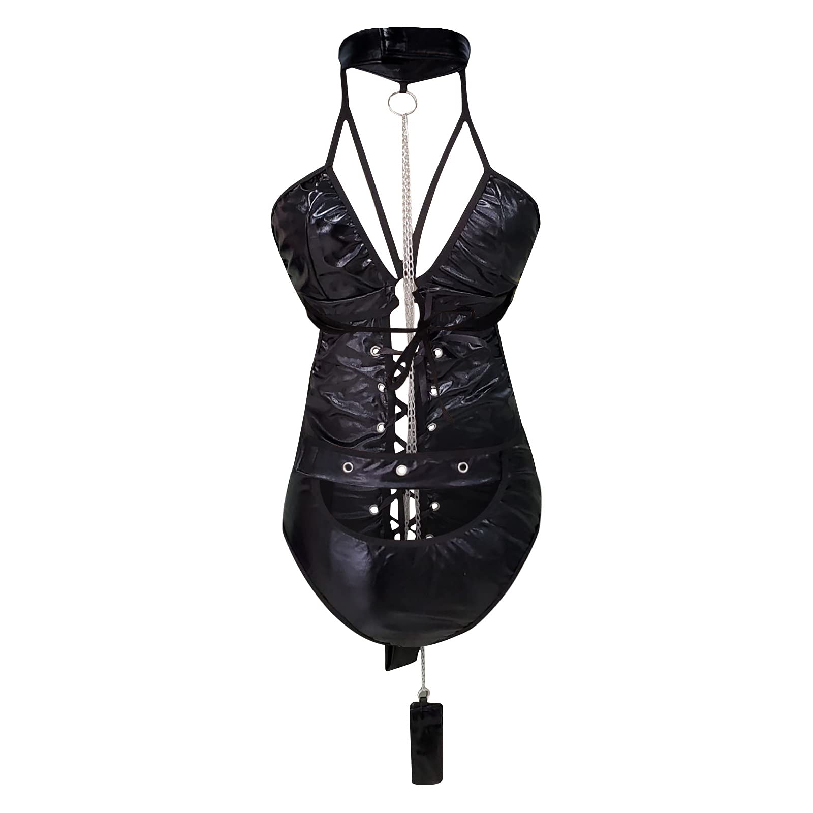 Sexy Women's Lingerie Set - Leather Teddy Corset & Hollow Backless Bodysuit for Clubwear & Romantic Nights | Plus Size Babydoll Lingerie for Valentine's Day & Boudoir Photography