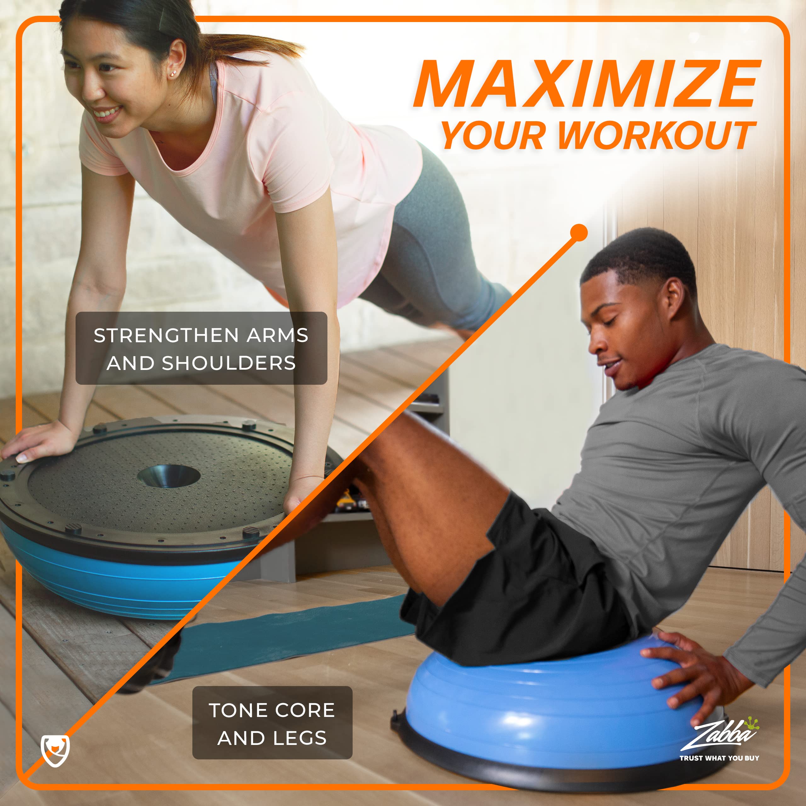 URBNFit Half Balance Ball - Core Stability & Full Body Workout Yoga Ball for Home Gym Fitness - Includes Resistance Bands, Pump & Exercise Guide - Perfect for Yoga, Pilates, Physical Therapy and Office Chair Workouts