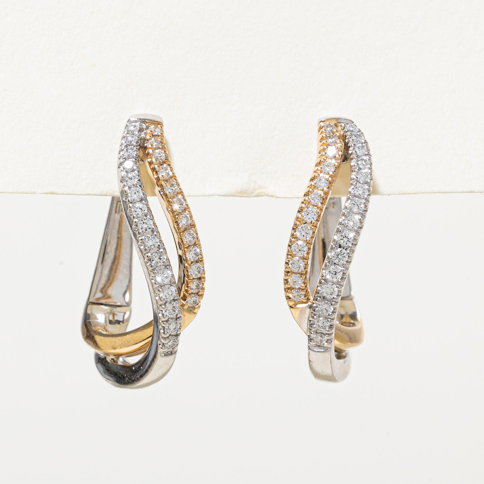 14K Two Tone Gold Diamond Double Hoop Earrings - 0.27ctw G-H Color SI Clarity | Elegant Dangle Earrings for Women | Perfect for Weddings, Parties & Special Occasions