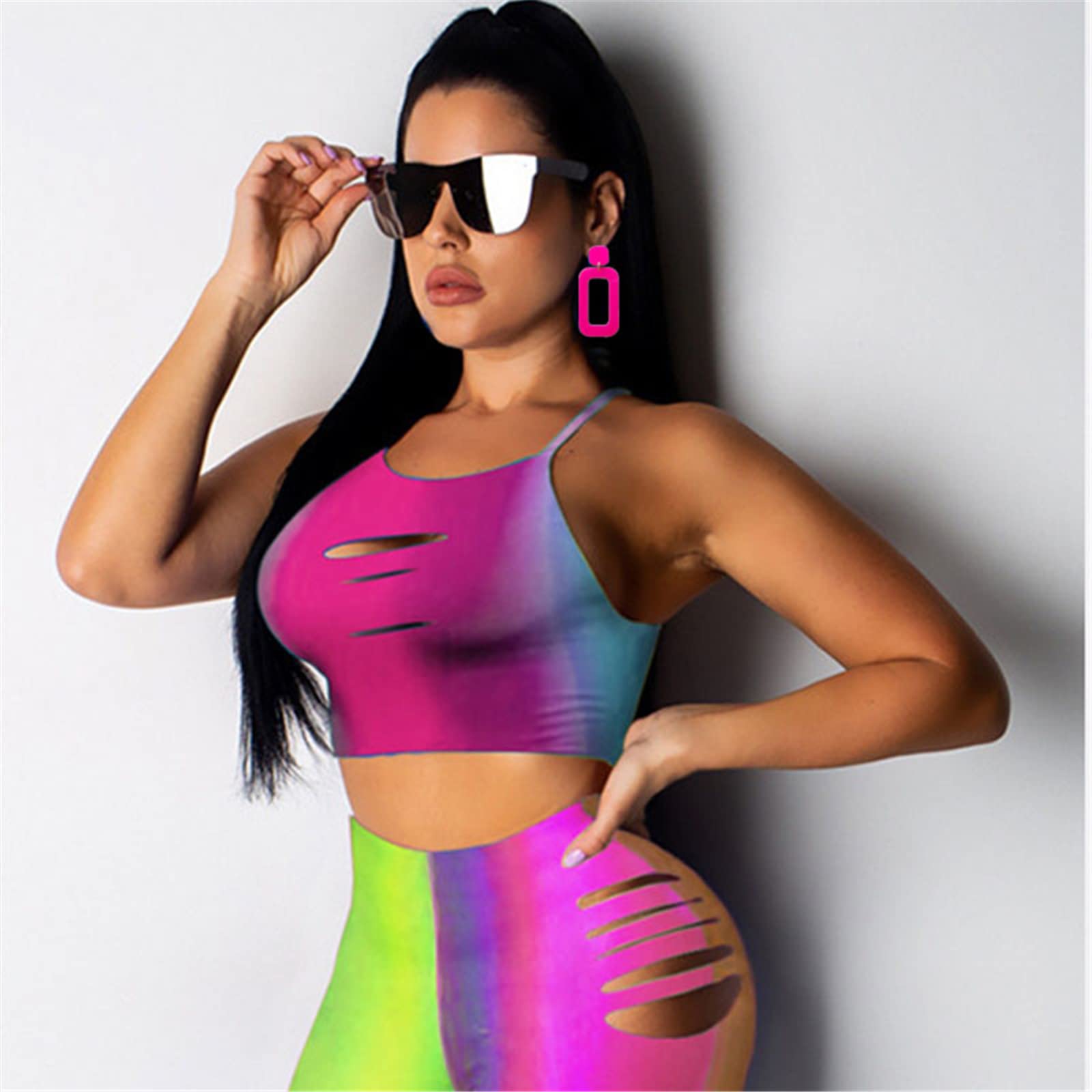 WCRAZYE 4 Pairs Retro Neon Acrylic Earrings for Women - Geometric Drop, Lightning & Square Dangle Earrings - 80s Vintage Statement Jewelry for Party, Rave & Festival Outfits
