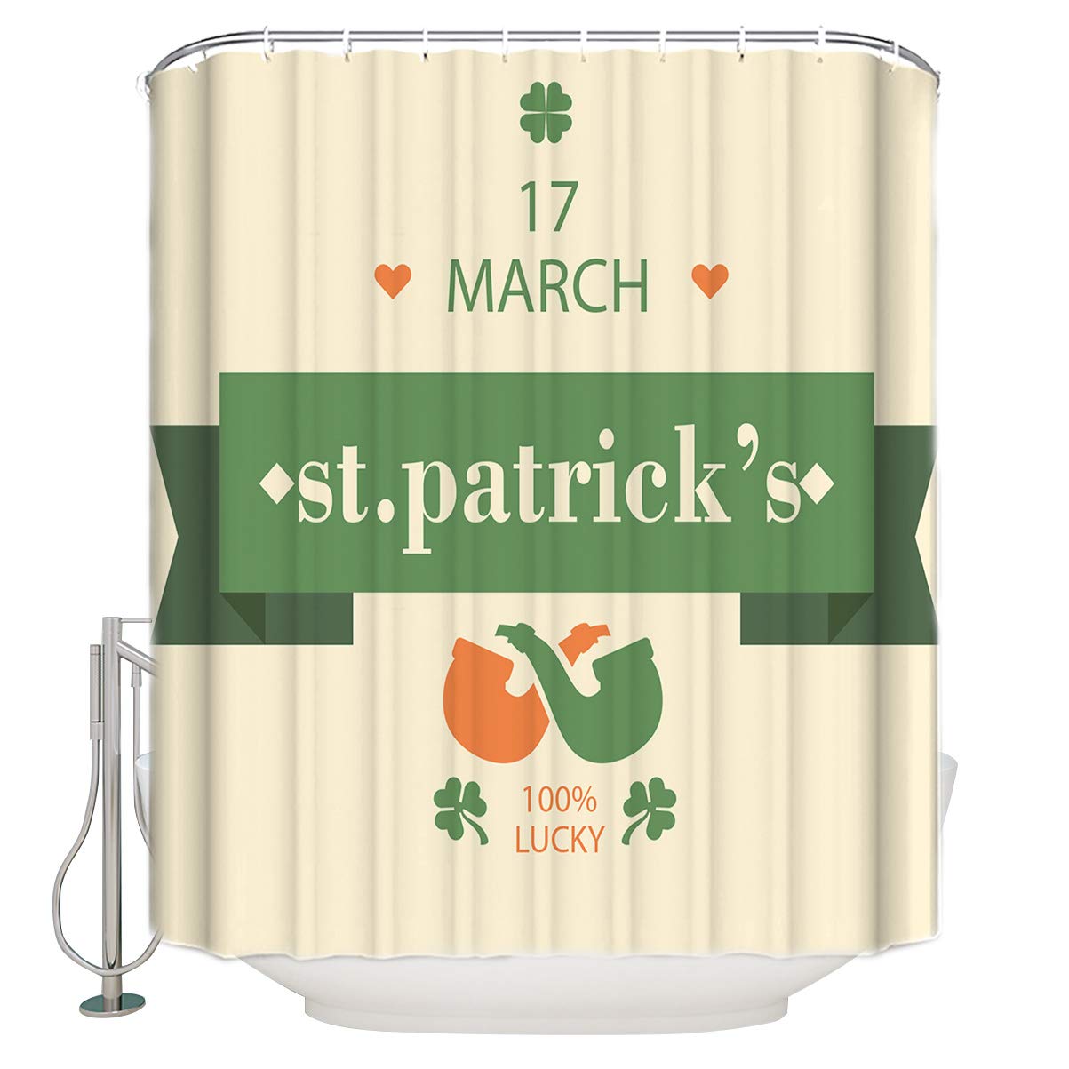 Irish Shower Curtain 36x72 Inch - Waterproof Fabric Bath Decor for St. Patrick's Day