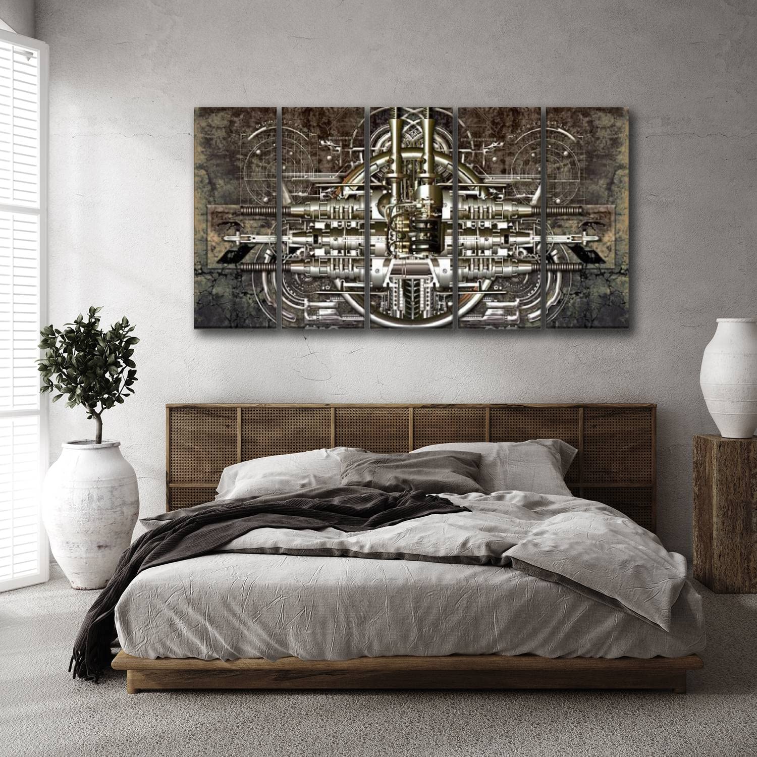 5-Panel Modern Canvas Wall Art - Technically Electronic Framed Painting for Office, Bedroom & Home Decor - Ready to Hang (60''W x 32''H) - Perfect for Living Room, Dining Area & Workspace Aesthetics