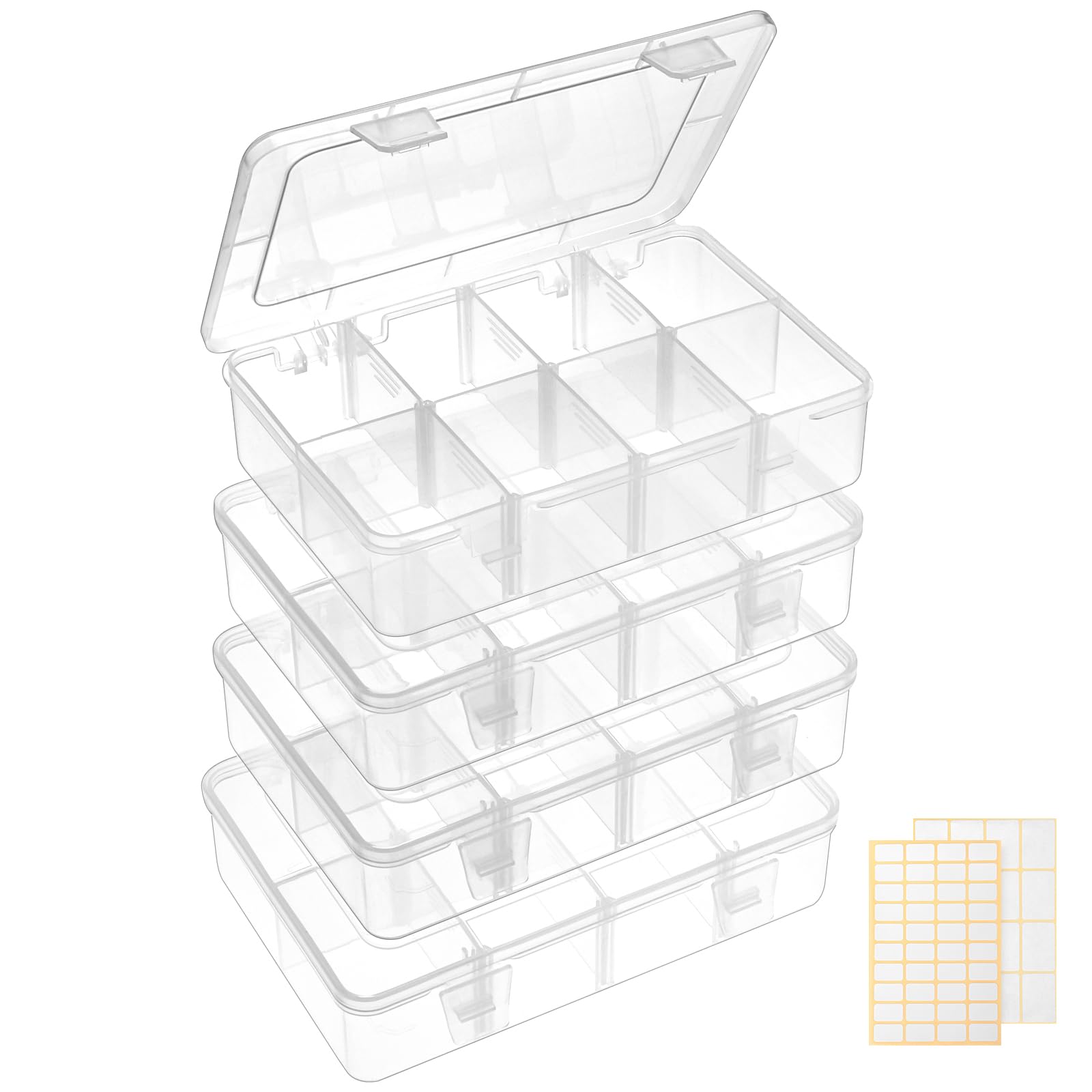 QUEFE 4-Pack Bead Organizer Box with Dividers - for Jewelry, Crafts & Small Parts Storage