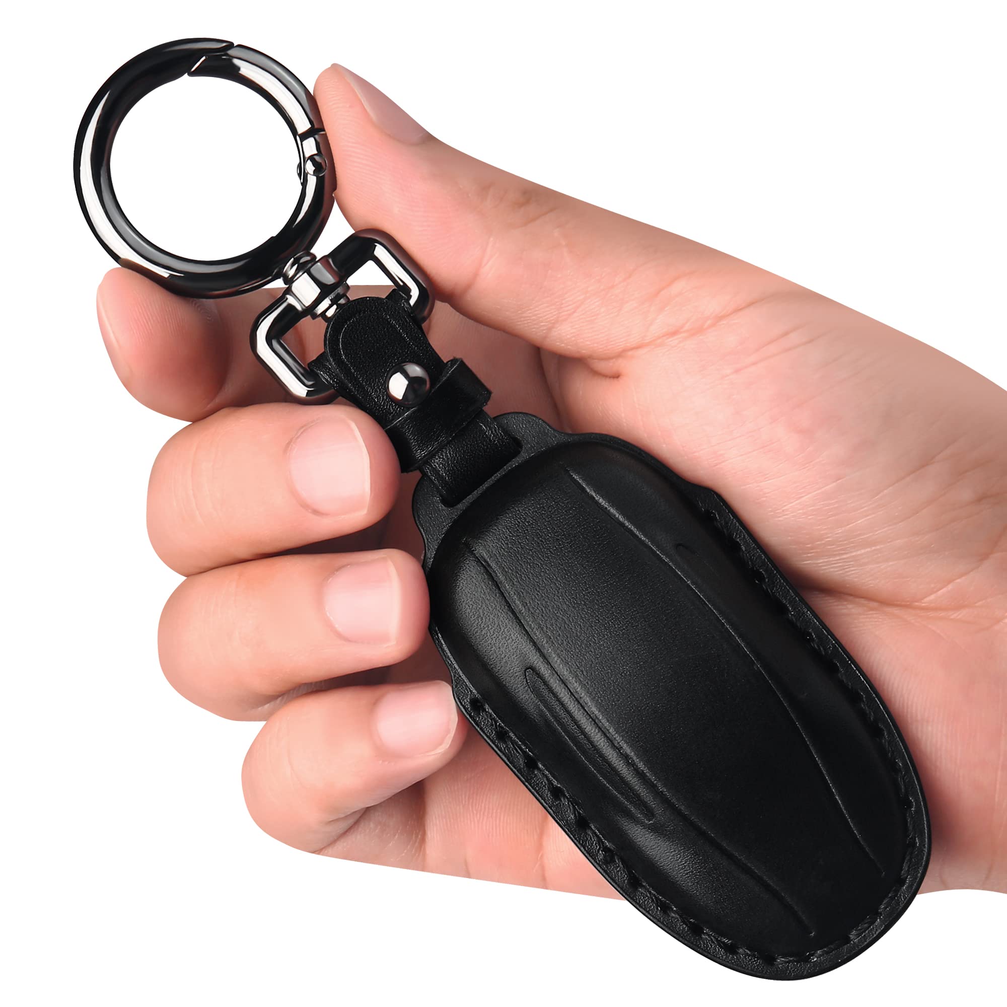 Premium Leather Tesla Key Fob Cover with Keychain - Compatible with Model 3/Y/S (Black) | Durable Protection & Stylish Accessory for Your Tesla Keys | Perfect for Everyday Use, Travel & Car Enthusiasts