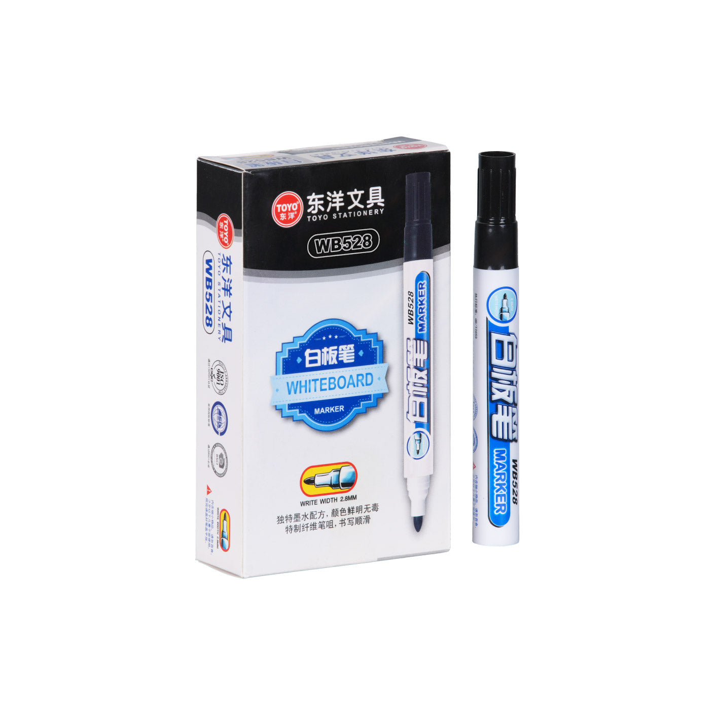 Premium Whiteboard Markers - 10 Pack Black (WB528 HFH4075) - Ideal for Office, Classroom & Home Use - Dry Erase Markers for Whiteboards, Glass & Non-Porous Surfaces