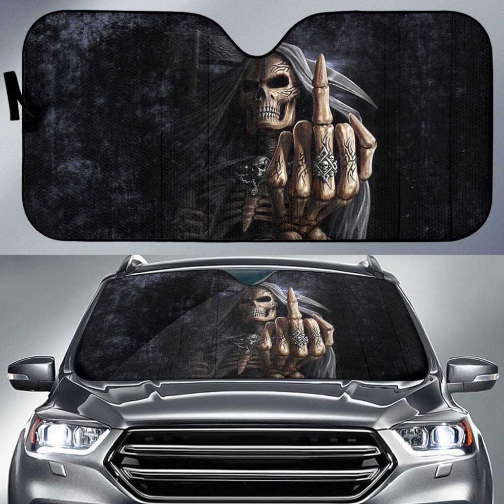 Black Gothic Skull Grim Reaper Car Sun Shade for Windshield - Halloween Decor, Dark Theme Auto Accessory for Windows & Dashboard Protection