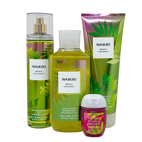 Bath and Body Works Waikiki Beach Coconut Gift Set - Full Size Fine Fragrance Mist, Ultra Shea Body Cream, Shower Gel & Hand Gel - Tropical Scented Body Care for Women, Perfect for Beach Vacations, Summer Gifts & Relaxing Self-Care
