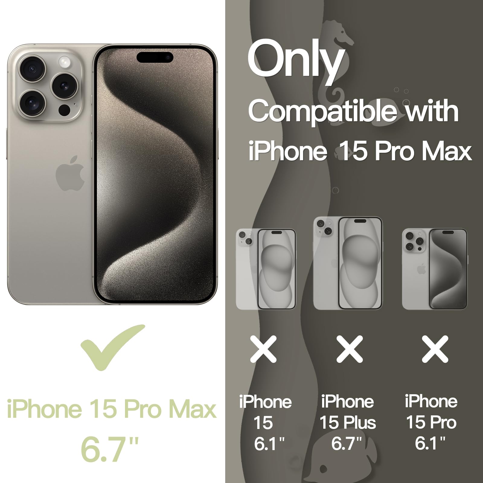 JETech Cute iPhone 15 Pro Max Case 6.7-Inch - Wave Frame Shockproof Clear Hard PC Cover for Women Girls (Natural Titanium) | Perfect for Daily Use, Travel & Gift Giving