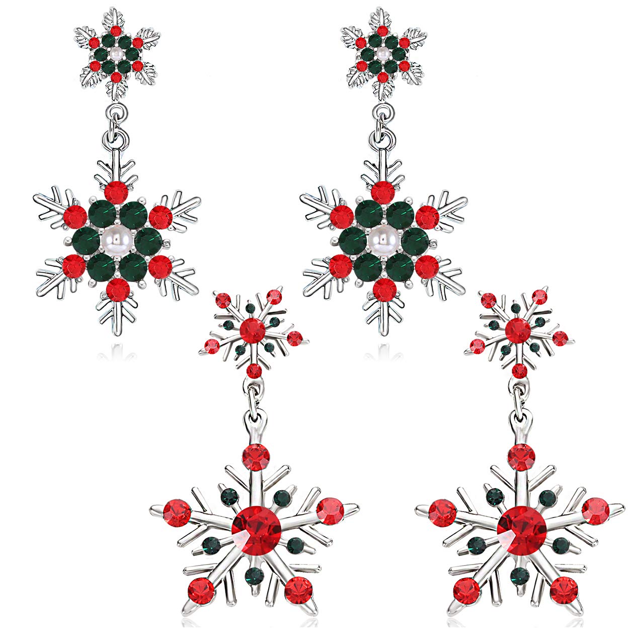 2 Pairs Snowflake Earrings for Women - Christmas Drop Dangle Earrings Set, Festive Holiday Jewelry Gifts for Girls - Perfect for Parties, Weddings & Winter Outfits