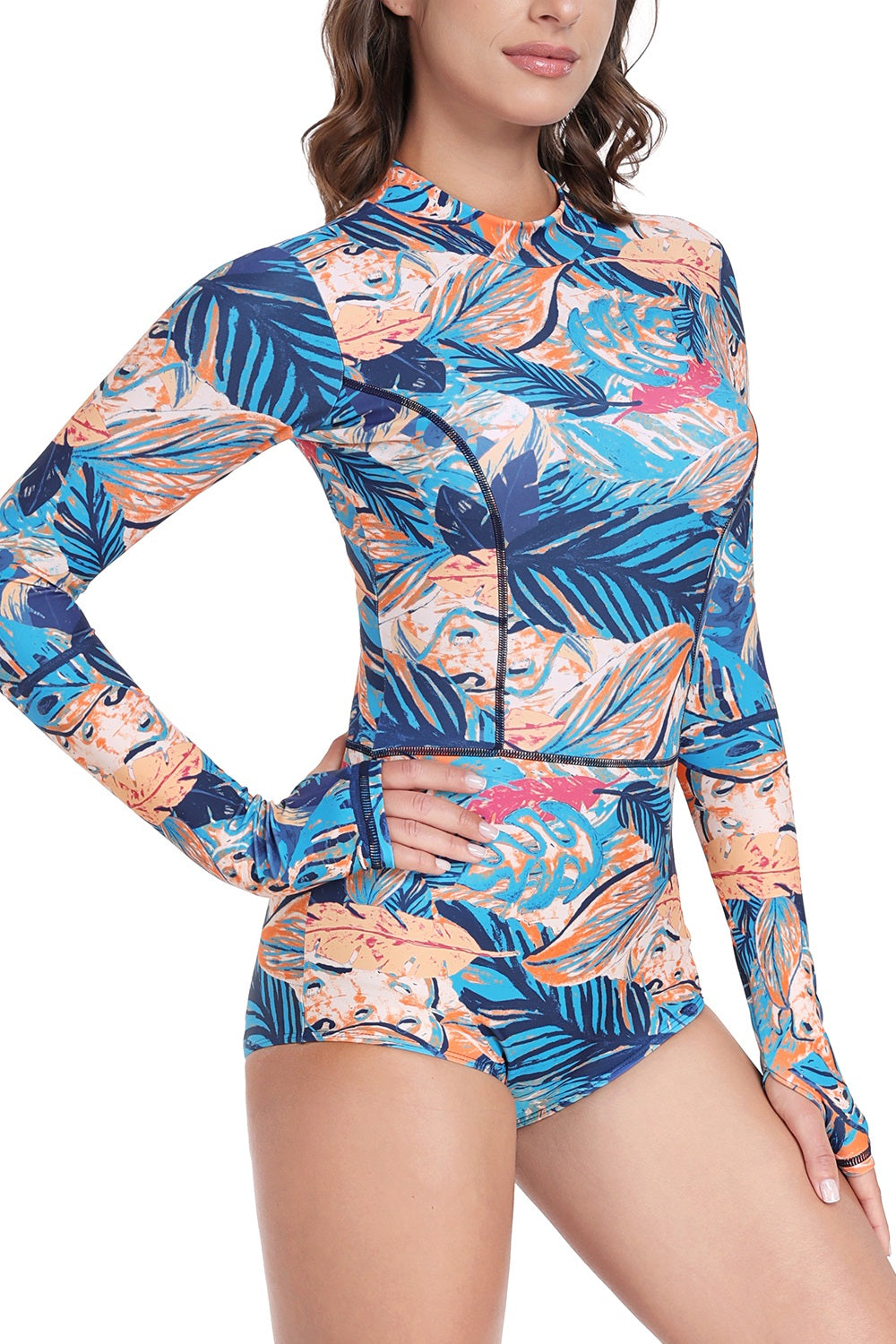Women's Long Sleeve Back Zip One Piece Swimsuit - UPF 50+ Sun Protection Swimwear for Beach, Pool & Water Sports