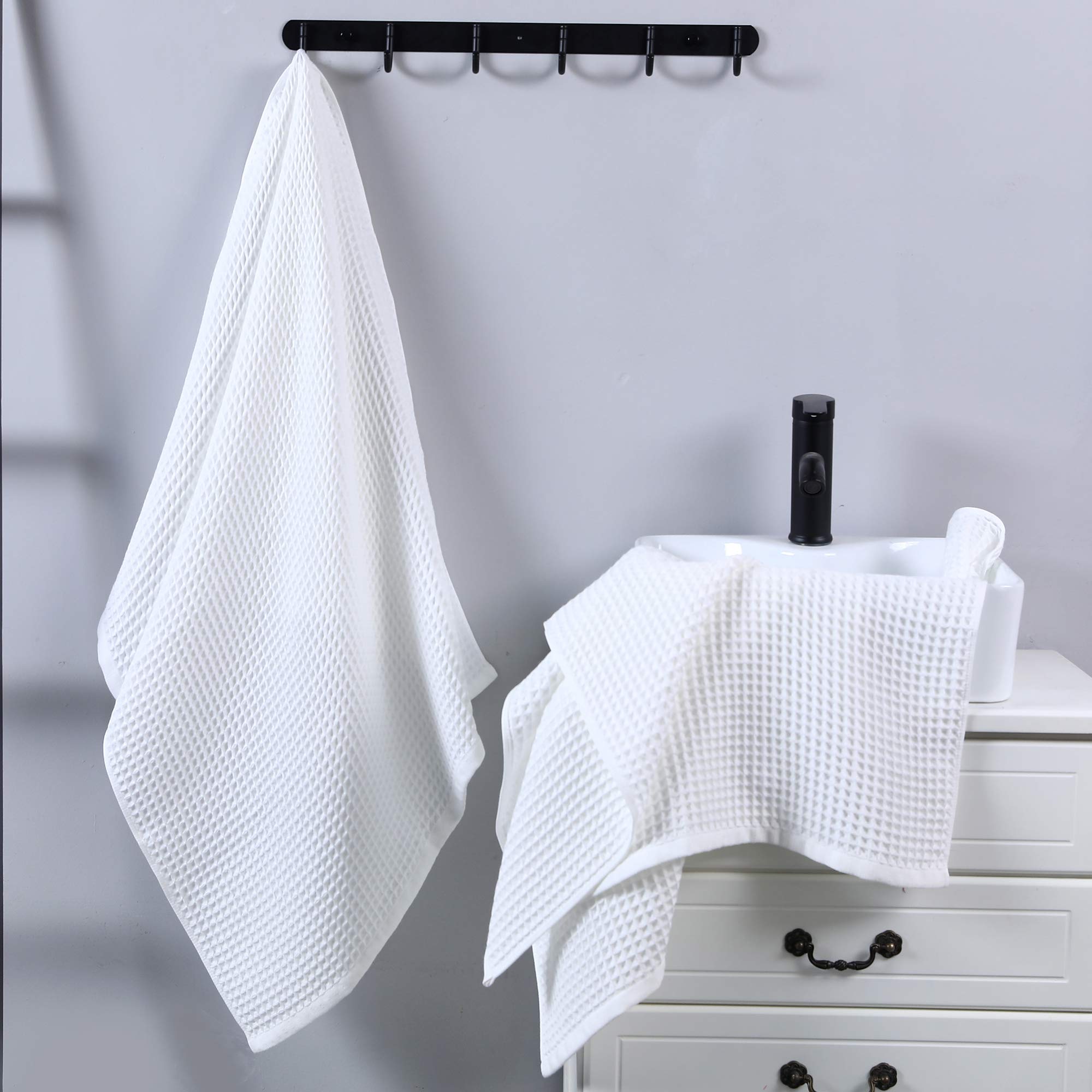 Luxury Waffle Weave Bath Towels 4-Pack - 100% Premium Cotton, 27x55 Inches, Soft & Absorbent - Perfect for Spa, Bathroom & Beach (White)