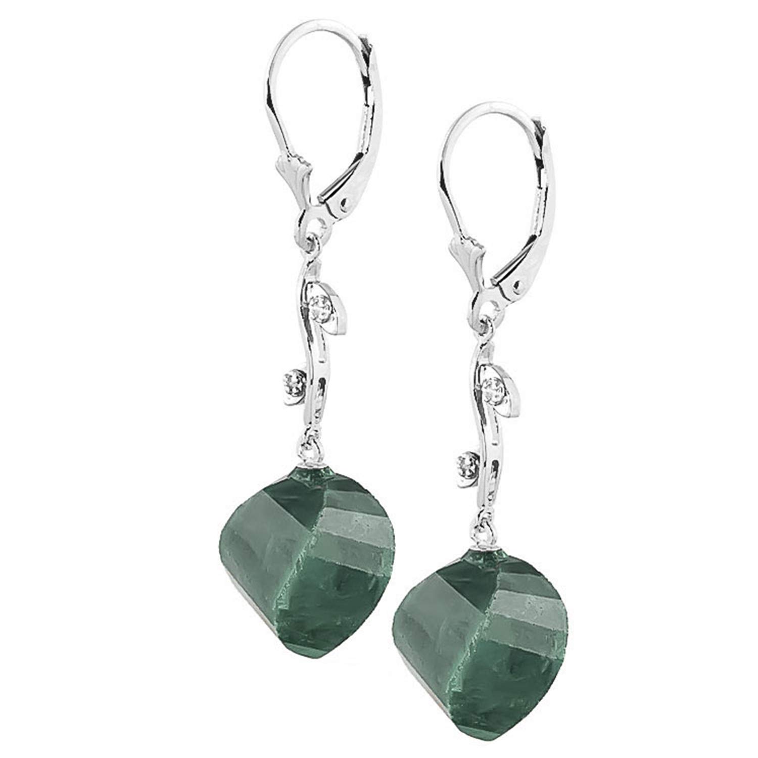 14K White Gold Dangle Earrings with Twisted Emerald Sapphires & Diamond Accents | Elegant Jewelry for Weddings, Parties & Special Occasions