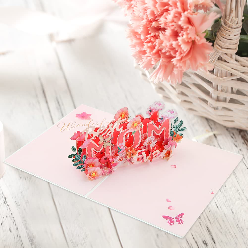 Best Mom Ever 3D Pop Up Greeting Card - Unique Mother's Day & Birthday Card for Mom - Perfect for Gifts, Surprises & Special Occasions
