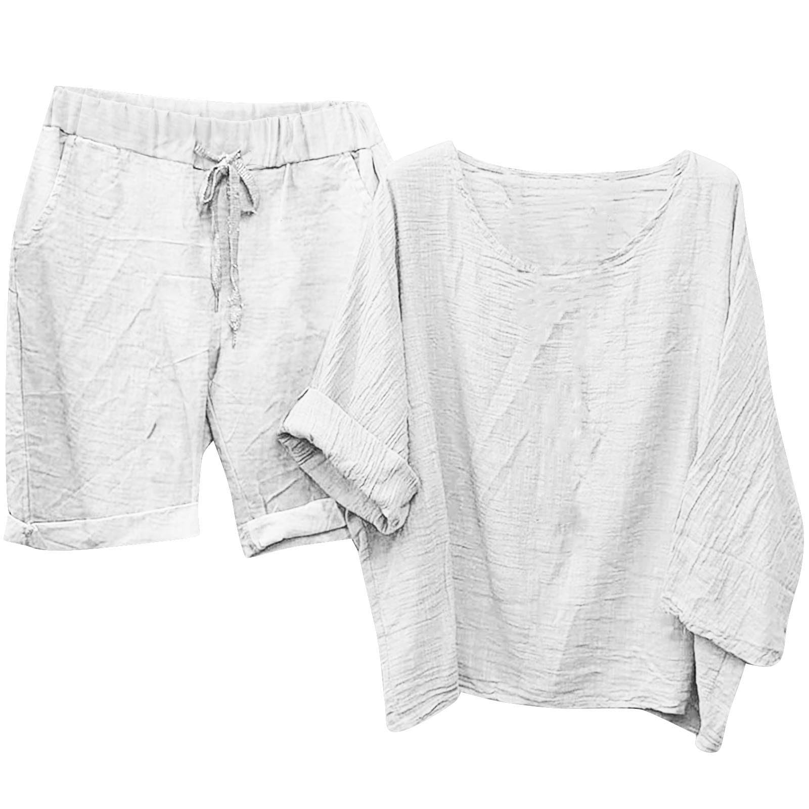 Women's Soft Comfy 2-Piece Pajama Set with Shorts & 3/4 Sleeve Crewneck Top - Loose Fit Sleepwear & Lounge Wear for Relaxing at Home or Traveling