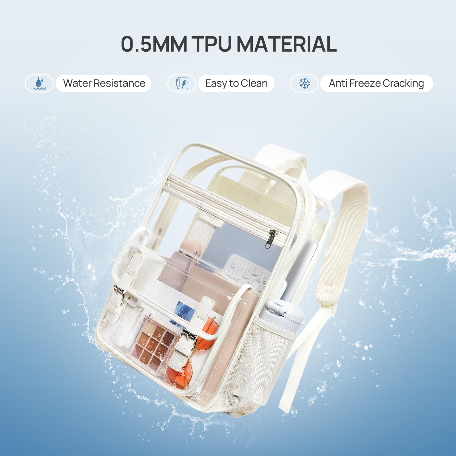 Telena Heavy Duty Clear Backpack with Multi-Pockets - Durable TPU Transparent Backpack with Reinforced Straps for College, Work & Travel - Large See-Through Bookbag (White) - Perfect for School, Office, Airport Security & Stadium Events