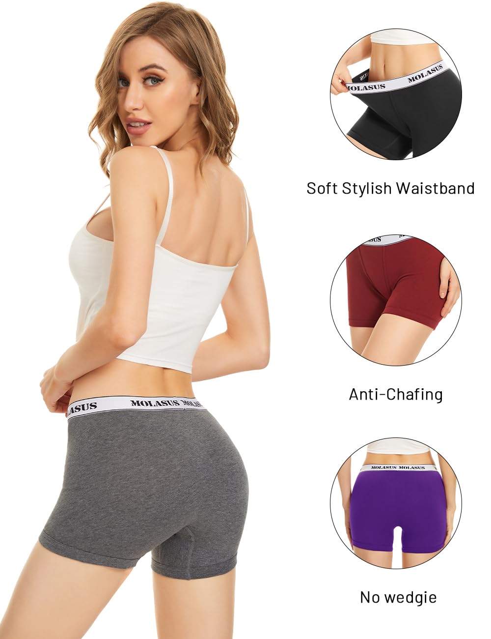 **Molasus Women's Cotton Boxer Shorts - Anti-Chafing Boyshort Underwear for Workout, Sleep & Everyday Comfort**