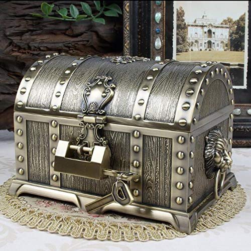 Pirates of the Caribbean Treasure Chest Jewelry Box - 2 Layer Lockable Zinc Alloy Jewelry Organizer for Women, Necklaces & Rings (Bronze) - Perfect for Gift Giving, Cosplay & Themed Home Decor