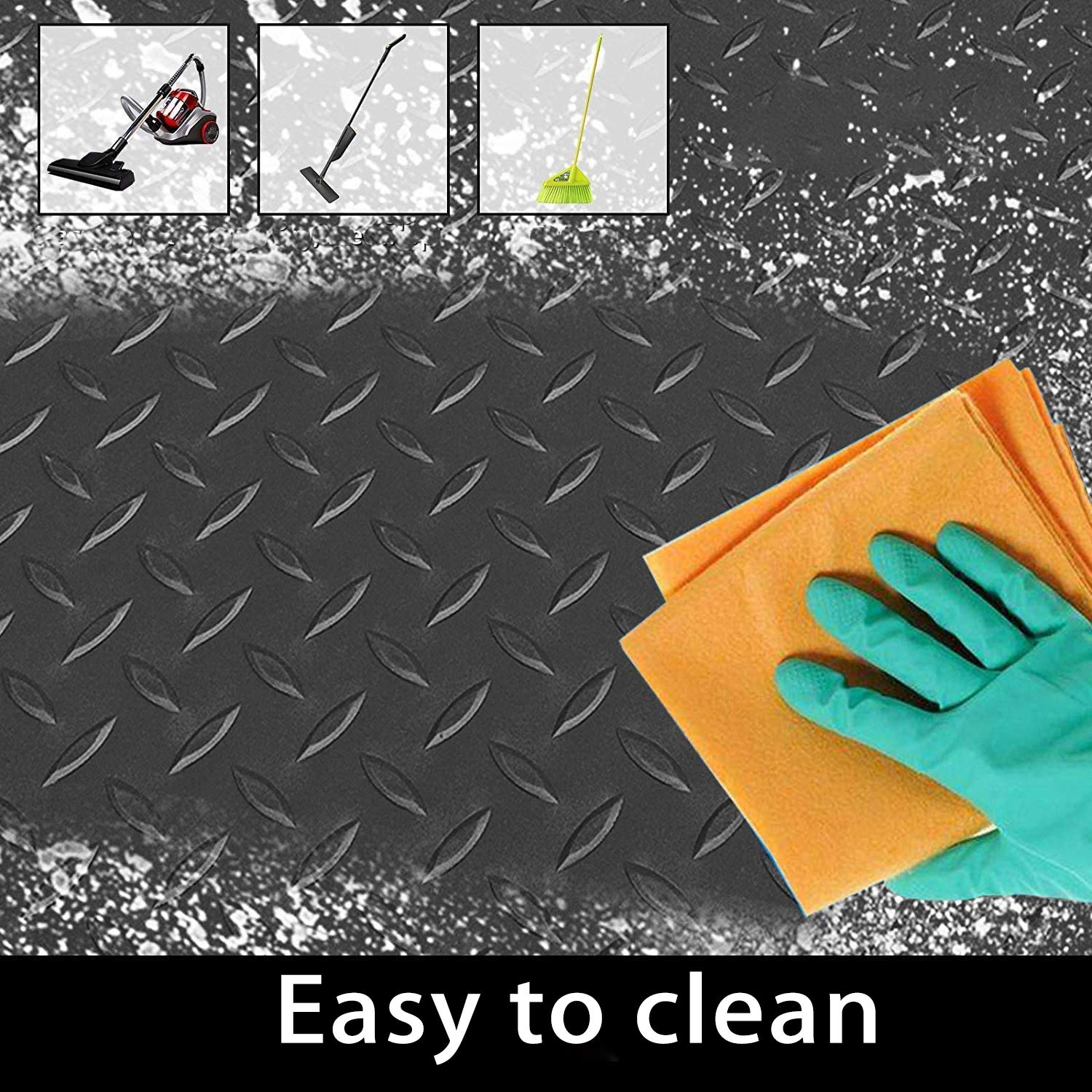 Heavy Duty 3.3x16.5FT Anti-Slip Rubber Garage Floor Mat - 1/8 Inch Thick Diamond Pattern Waterproof & Stain Resistant Industrial Flooring Roll for Under Car Protection - Perfect for Garage, Workshop, and Auto Shop Floor Covering