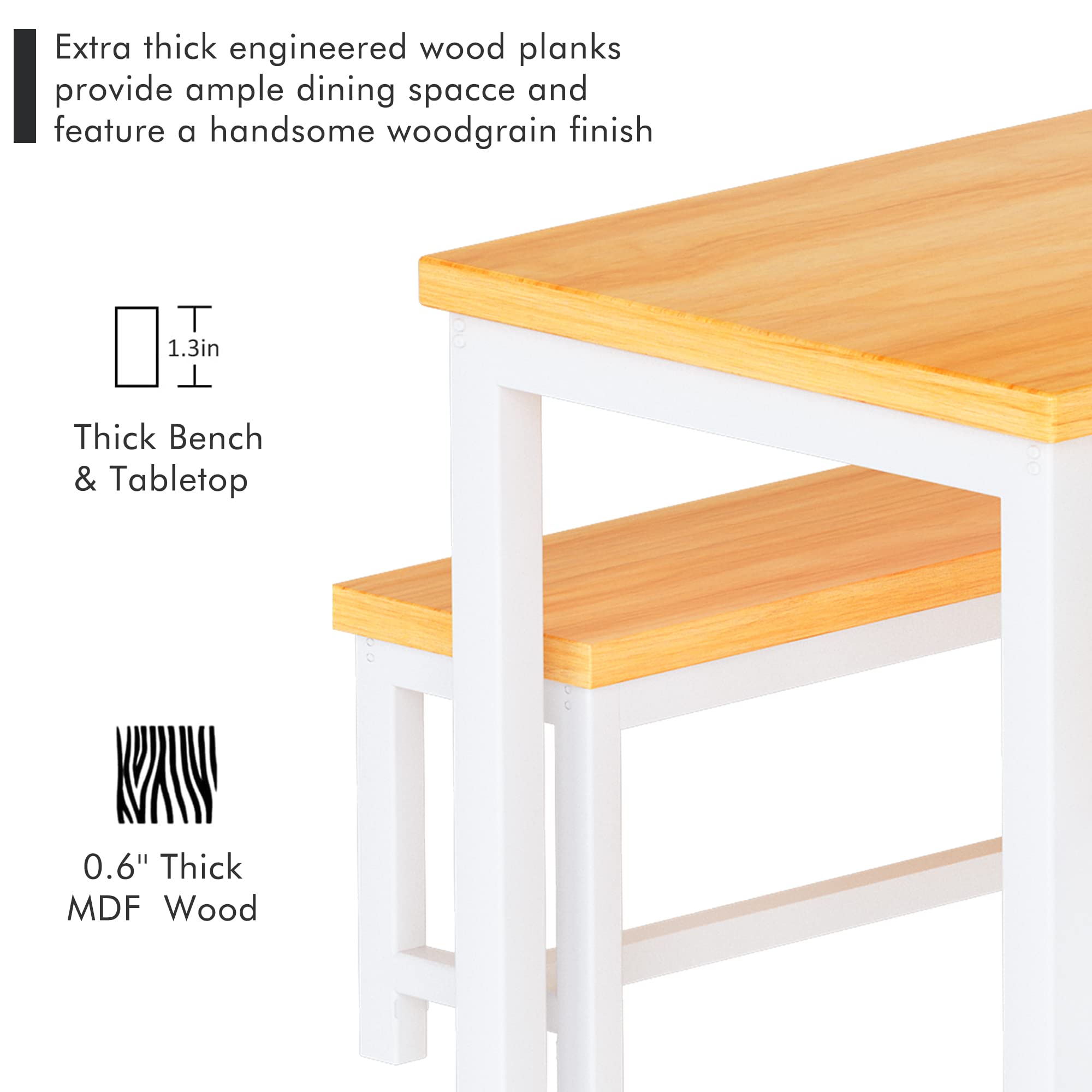 Hooseng 4-Person Dining Table Set with 2 Benches - 47 Inch Space-Saving Kitchen Table & Chairs for Small Families - Heavy Duty Sturdy Metal Frame in Beige - Perfect for Breakfast Nooks, Small Kitchens, and Cozy Dining Areas