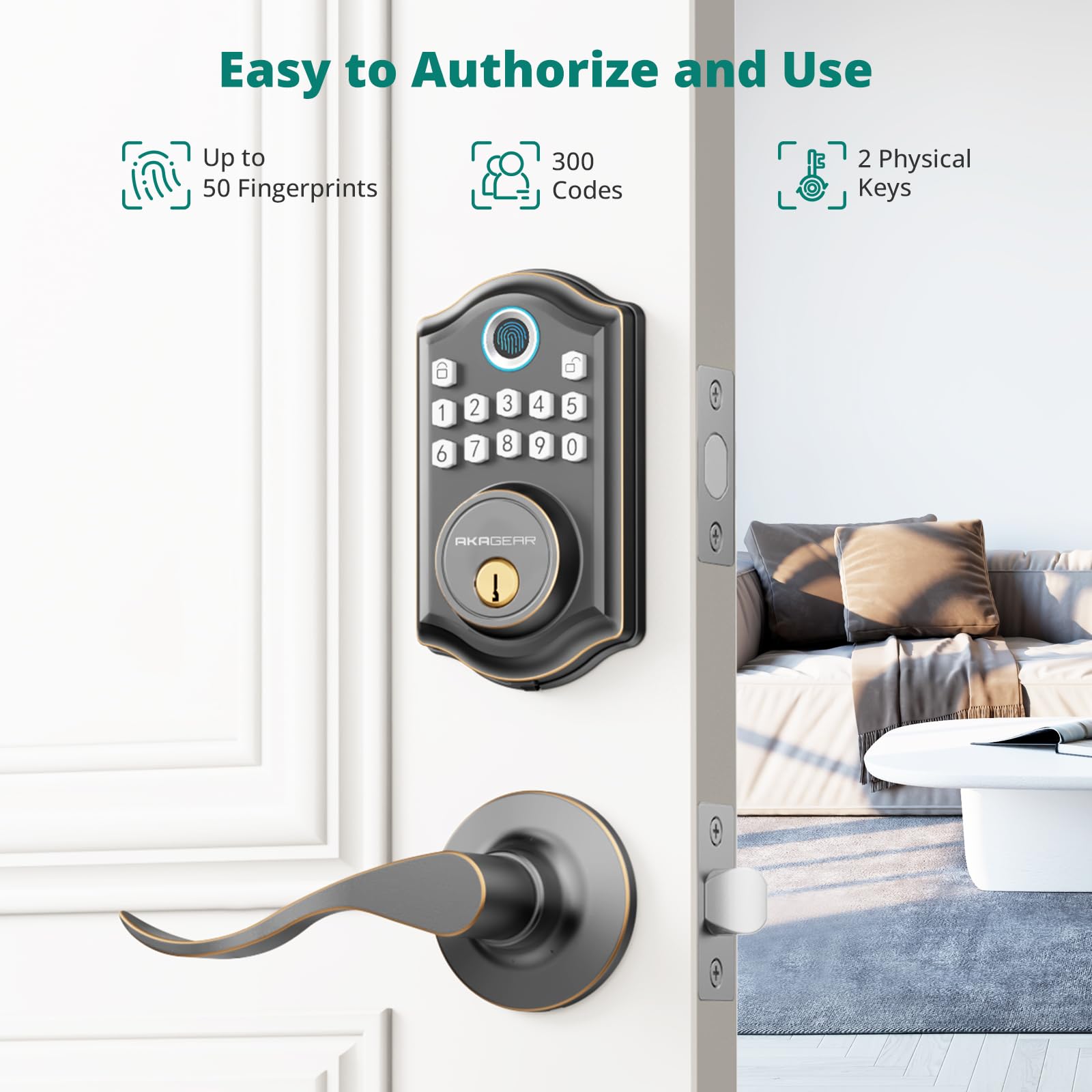 Smart Keyless Entry Door Lock with Fingerprint & Keypad - 2 Lever Handles, Electronic Deadbolt, Auto-Lock Feature for Front Door Security | Easy Installation for Homes, Apartments & Offices