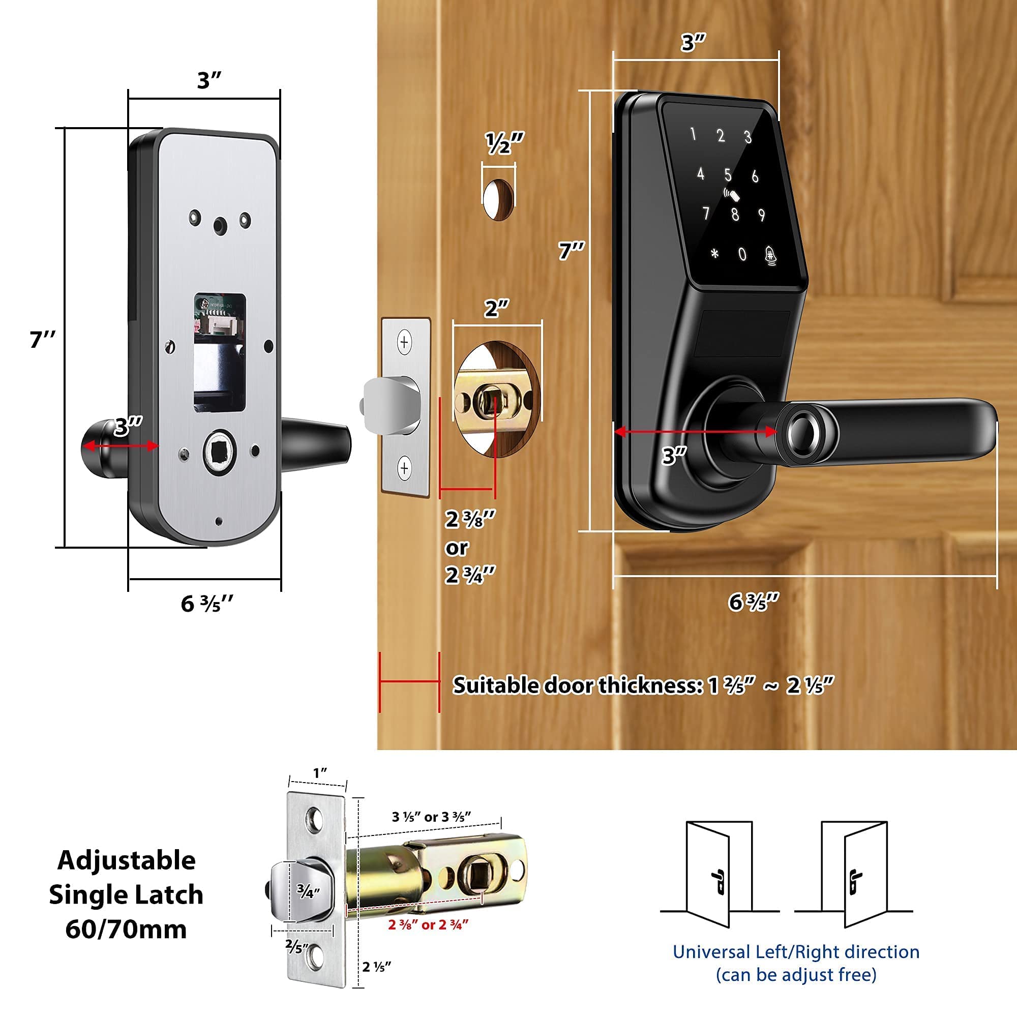 CATCHFACE A290 Smart Lock - Bluetooth Keyless Entry Door Lock with Handle, Fingerprint Biometric Lock, TTLock Compatible, Works with Cards/Keys/Passcode - Ideal for Front Door, Office & Home Security