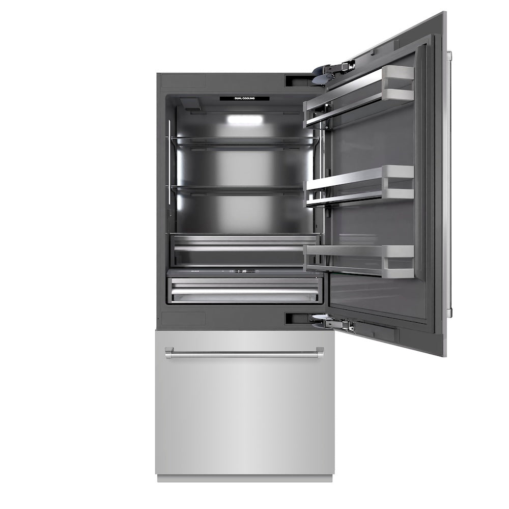 ZLINE 36 Inch 19.8 Cubic Feet Built-In Bottom Freezer Refrigerator with Water Dispenser & Ice Maker - Stainless Steel Exterior with Graphite Gray Interior (GRBIT 304 36) | Perfect for Modern Kitchens, Restaurants & Open-Concept Homes