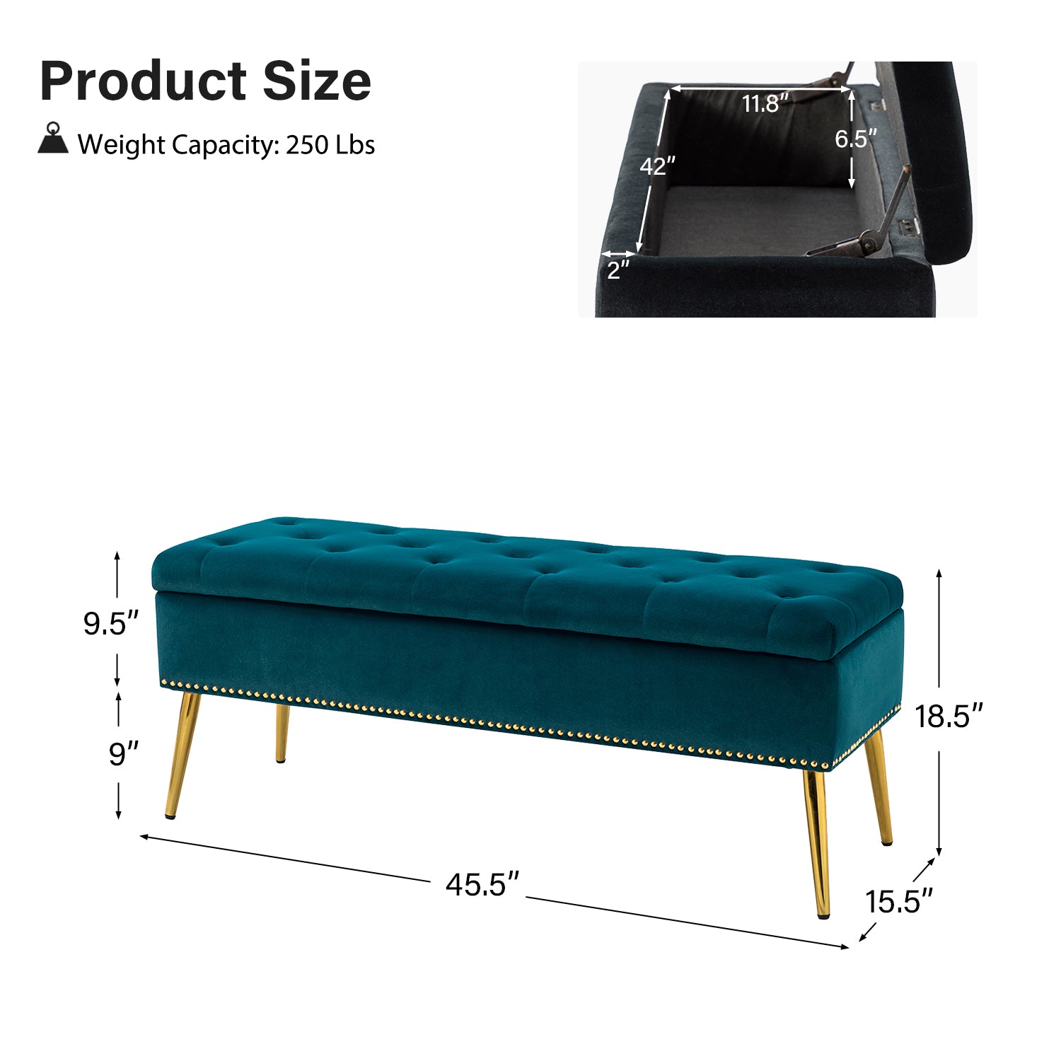 Lenore Upholstered Storage Bench with Cushion Seat - Modern Upholstered Ottoman for Bedroom, Living Room & Entryway - Multi-Functional Storage Furniture for Home Organization