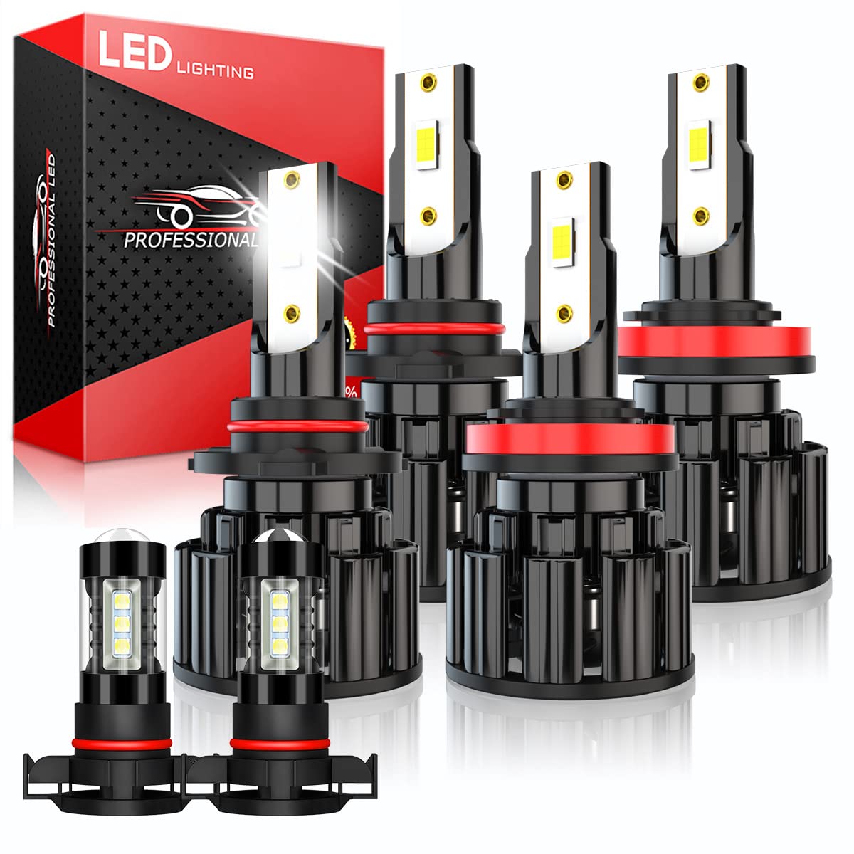 2007-2014 Chevy Suburban & Tahoe LED Headlight Bulbs Kit - 9005 High Beam + H11 Low Beam + 5202 Fog Lights - 60W 10000LM 6000K White Super Bright - IP67 Waterproof Plug & Play (6-Pack) - Perfect for Night Driving & Off-Road Adventures