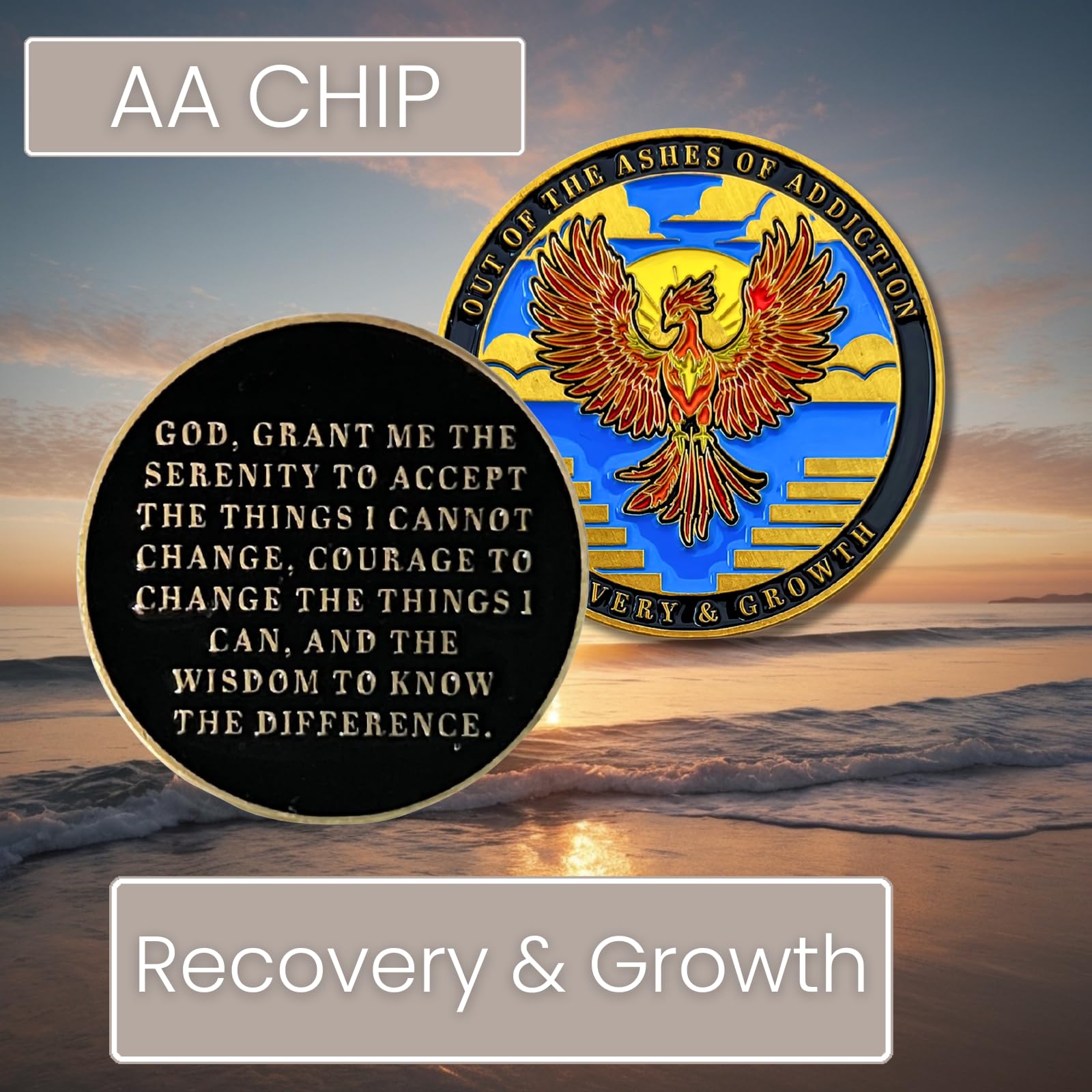 1.5 Inch AA Sobriety Medallion Token - Recovery Chip for Men & Women in AA, NA - Inspirational Gift for Sobriety Milestones - Perfect for 12-Step Meetings & Celebrations