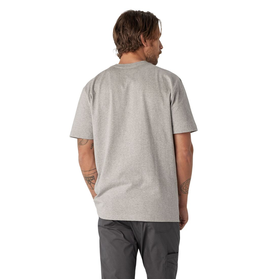 Dickies Heavyweight Logo Men's Short Sleeve Work T-Shirt WS22C - Durable Cotton Workwear for Construction, Landscaping & Outdoor Jobs - Heather Grey