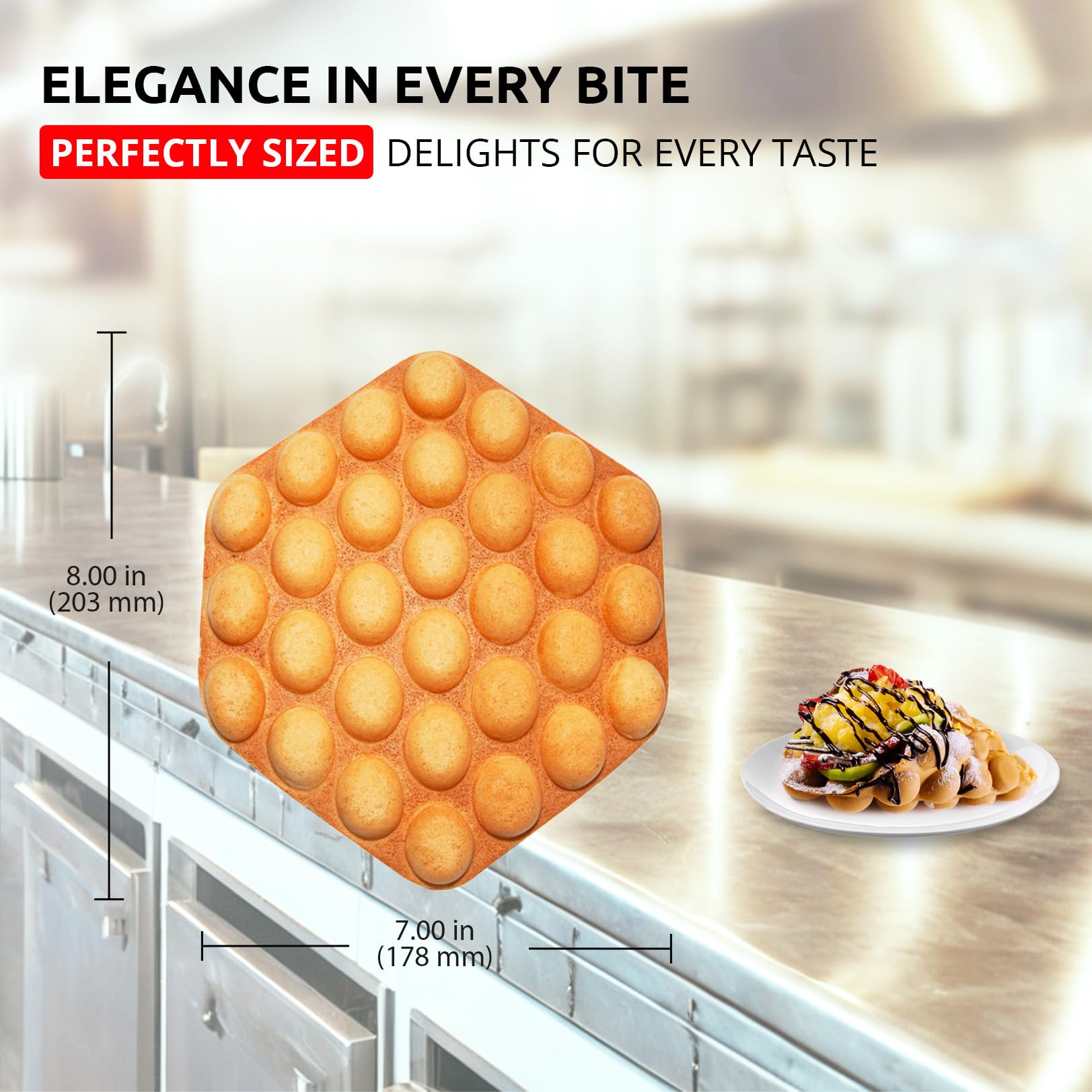 ALDKitchen Bubble Waffle Maker Machine - Nonstick Hexagon Waffle Iron with Digital Display | 110V Stainless Steel Electric Waffle Maker | Perfect for Home Breakfast, Party Snacks & Cafe Business