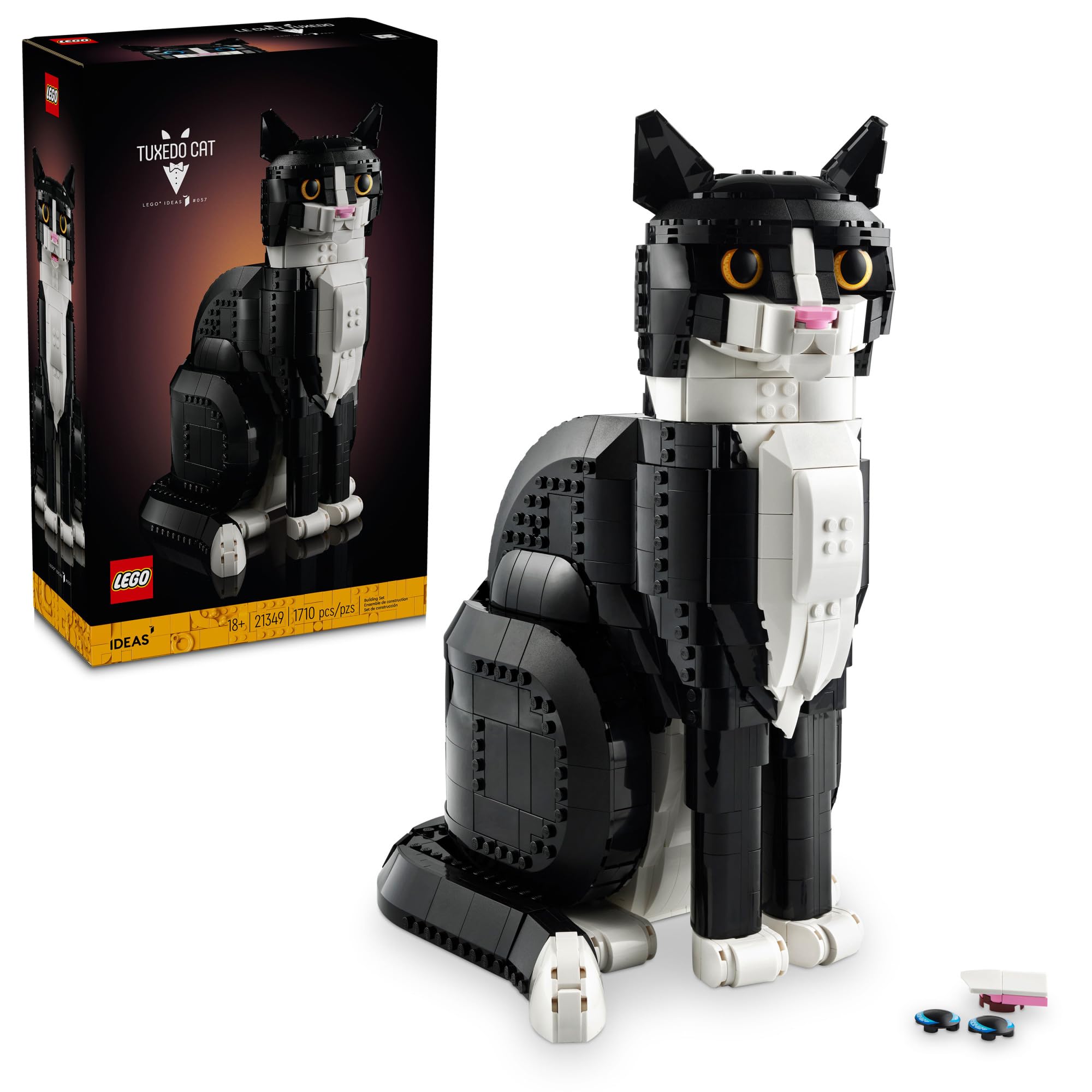 LEGO Ideas Tuxedo Cat Building Set for Adults 18+ - DIY Home Decor Craft Kit for Living Room & Bedroom - Perfect Gift for Cat Lovers, Women & Men (Model 21349) - Creative Display for Cat Enthusiasts & LEGO Collectors