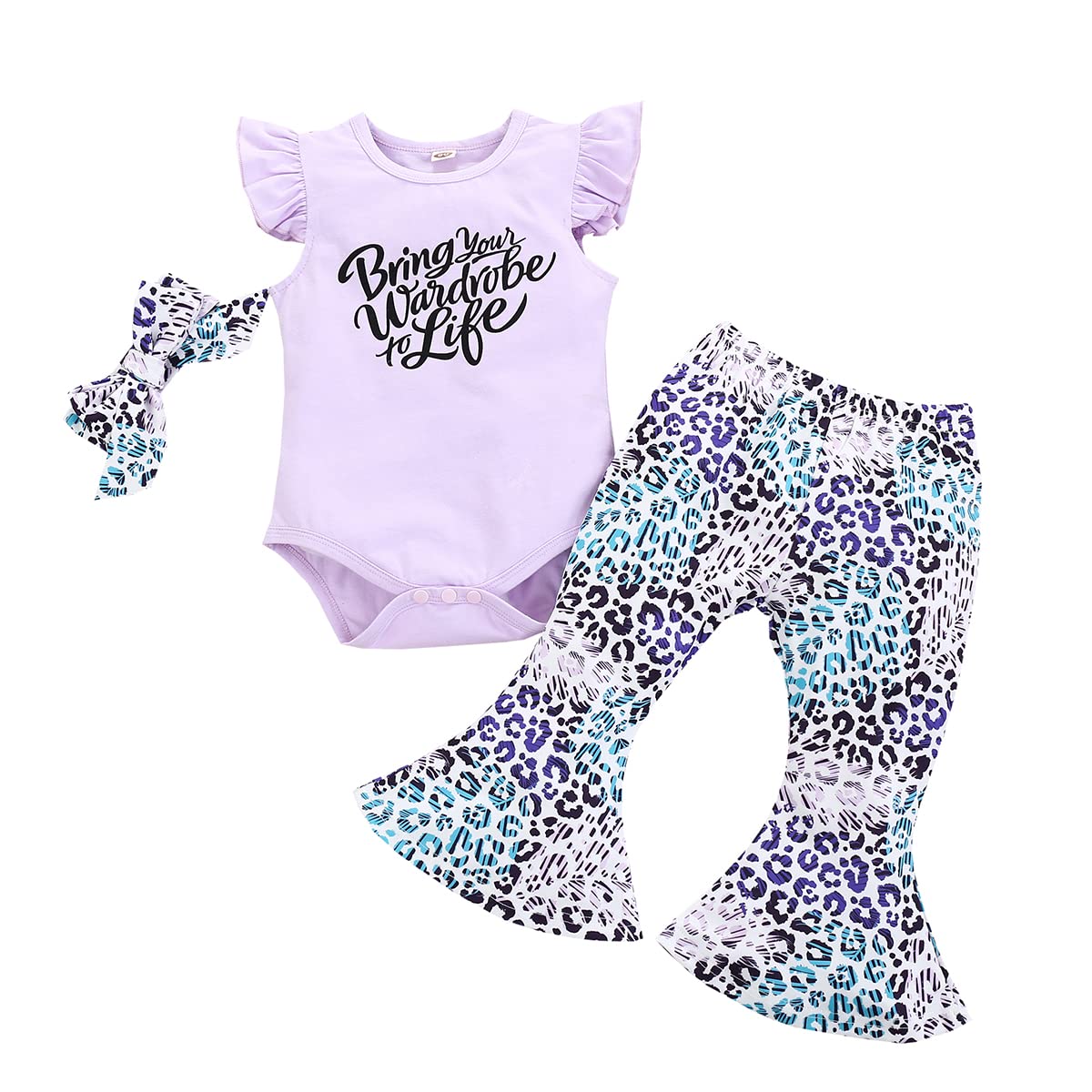 Baby Leopard Print One-Piece & Bell Bottoms Set - Newborn Outfit for Photoshoots