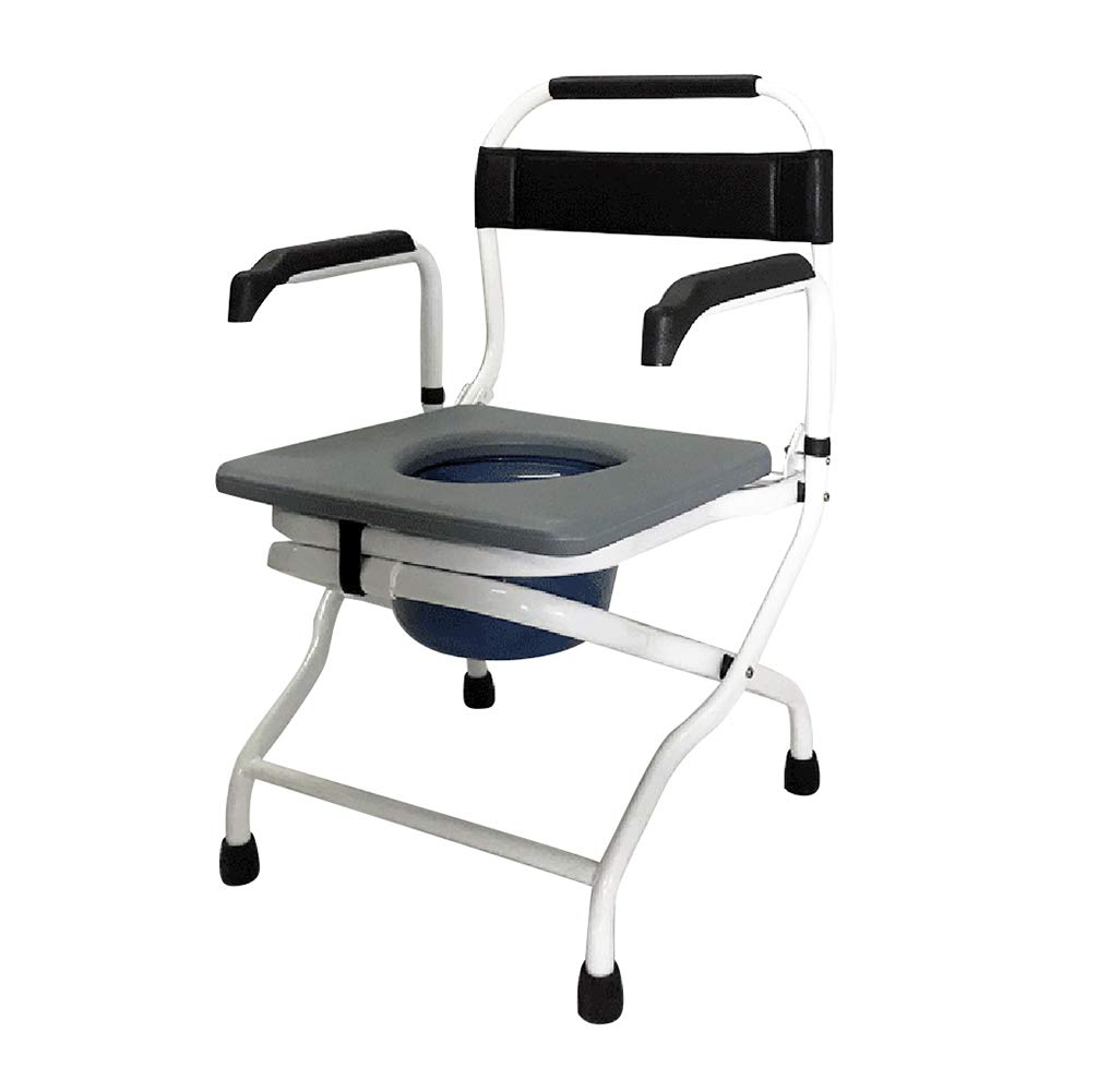 Adjustable Height Portable Medical Bedside Commode Toilet Chair with Arms - Foldable Shower Chair for Elderly, Handicapped Adults & Pregnant Women - Ideal for Home Care, Post-Surgery Recovery & Bathroom Safety