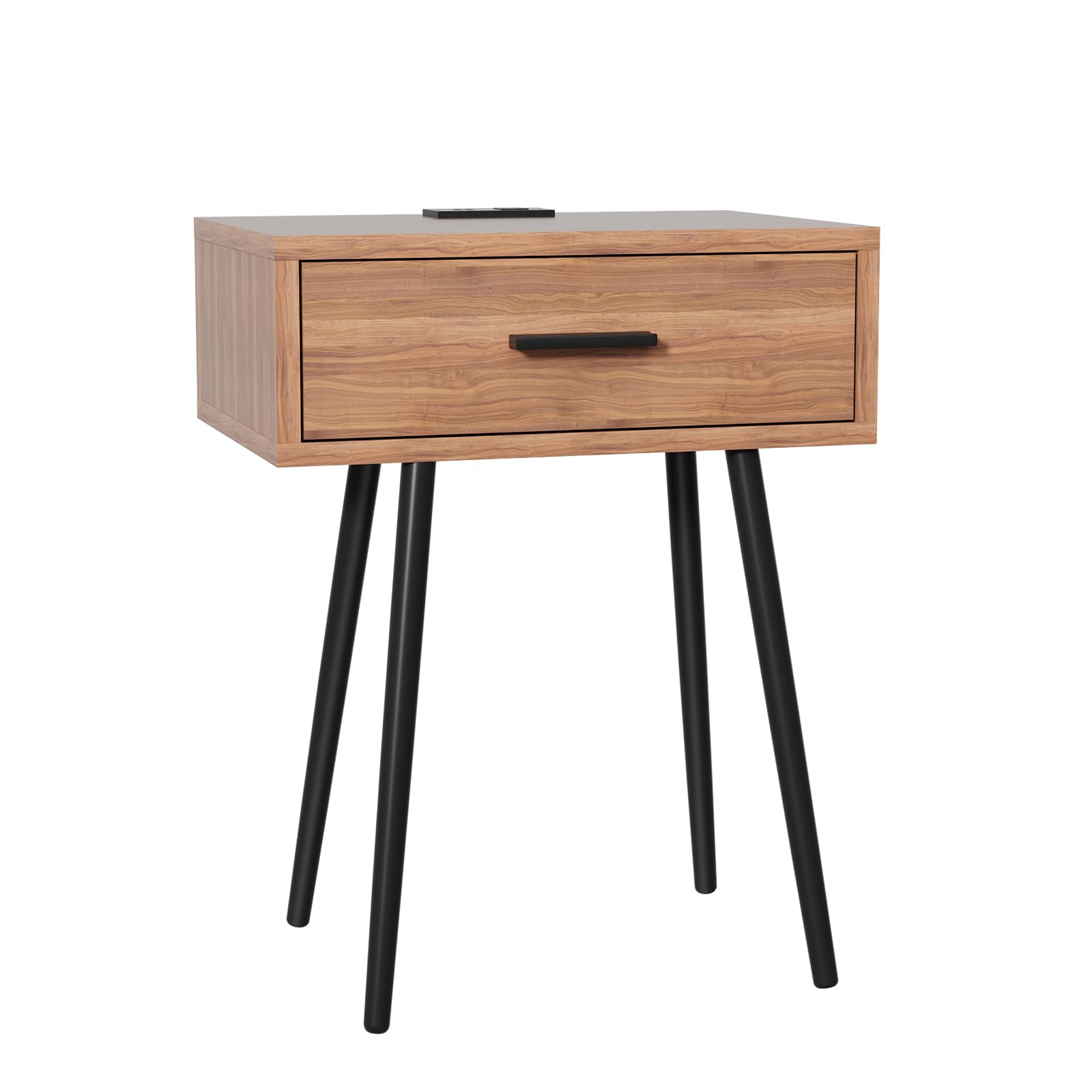 Modern Wooden Nightstand with USB Charging Port & Drawers - Walnut Finish Small Side Table for Bedroom, Living Room, Dorm - Perfect as Bedside Table, Dresser or End Table - Light Brown Home Decor for Cozy Spaces